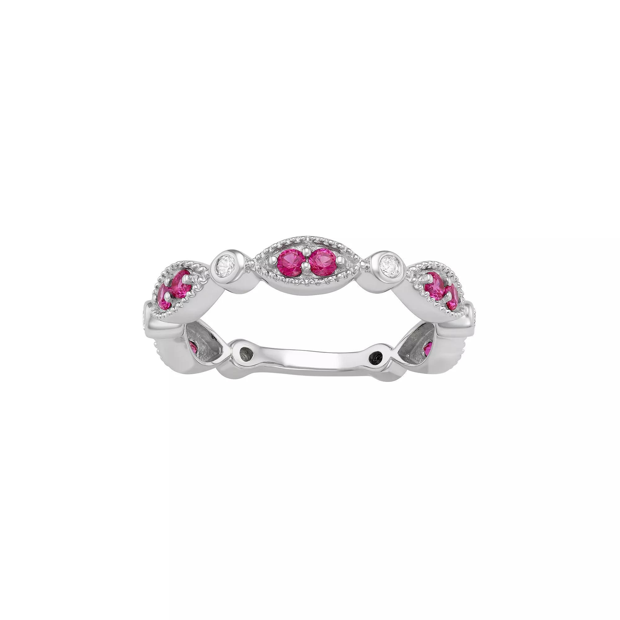 Jewelexcess Sterling Silver Lab-Created Ruby & Lab-Created White Sapphire Ring, Women's, Size: 6 Product Image