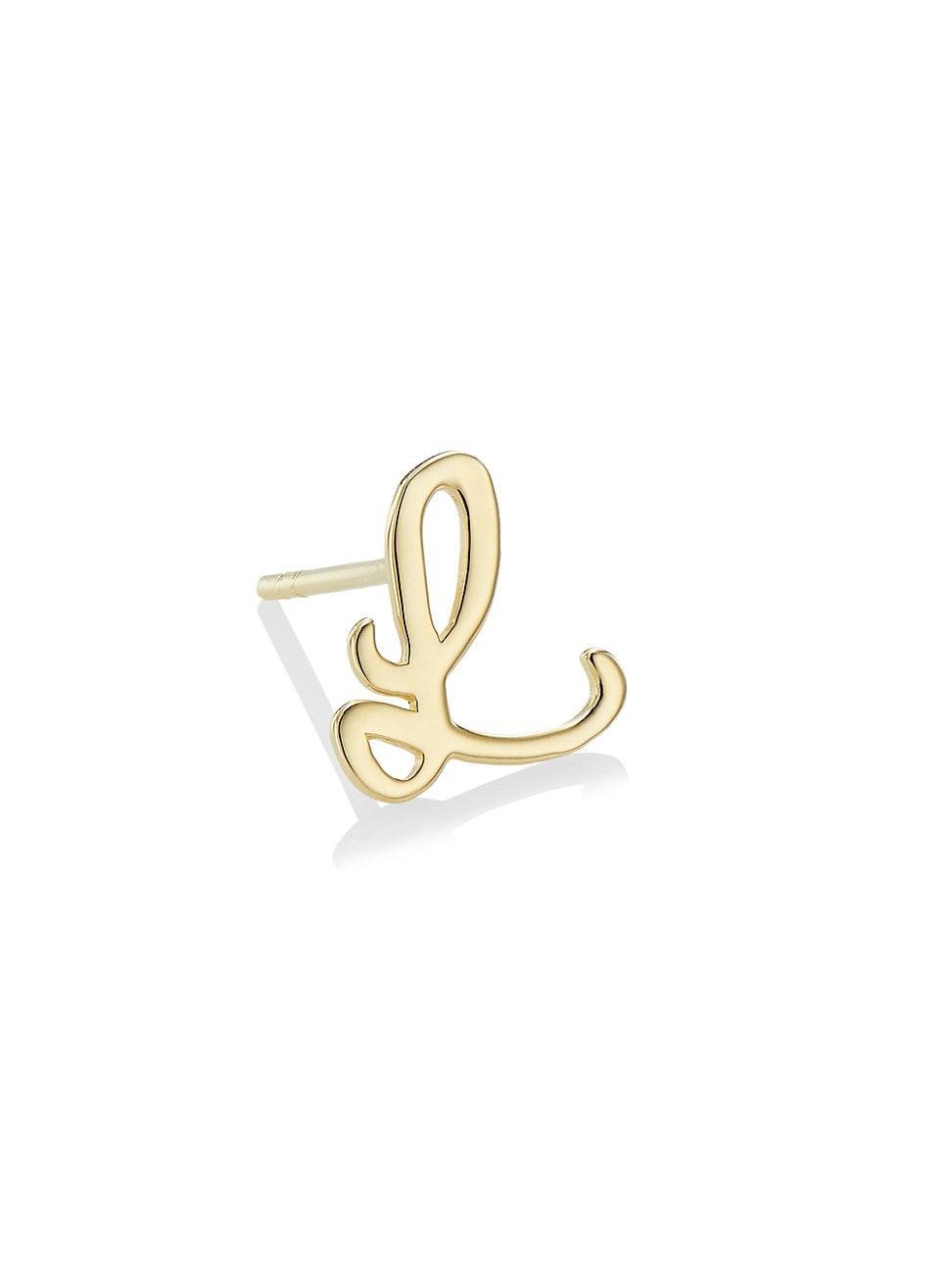 Womens 14K Yellow Gold Cursive Initial Stud Earring Product Image