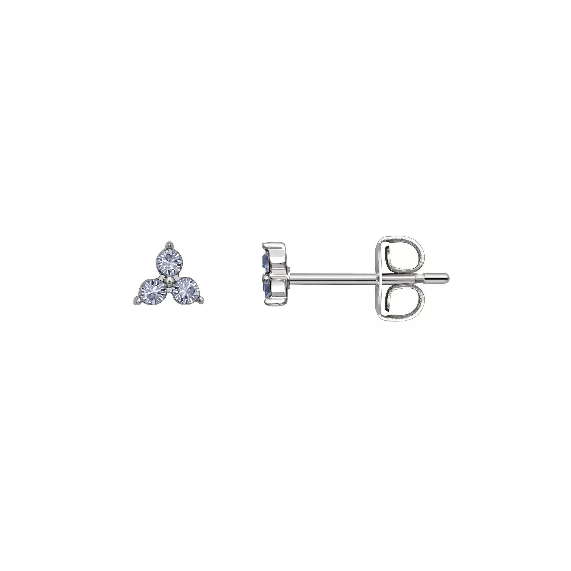 Brilliance Silver Tone Triple Crystal Birthstone Stud Earrings, Womens, Silver Tone December Product Image