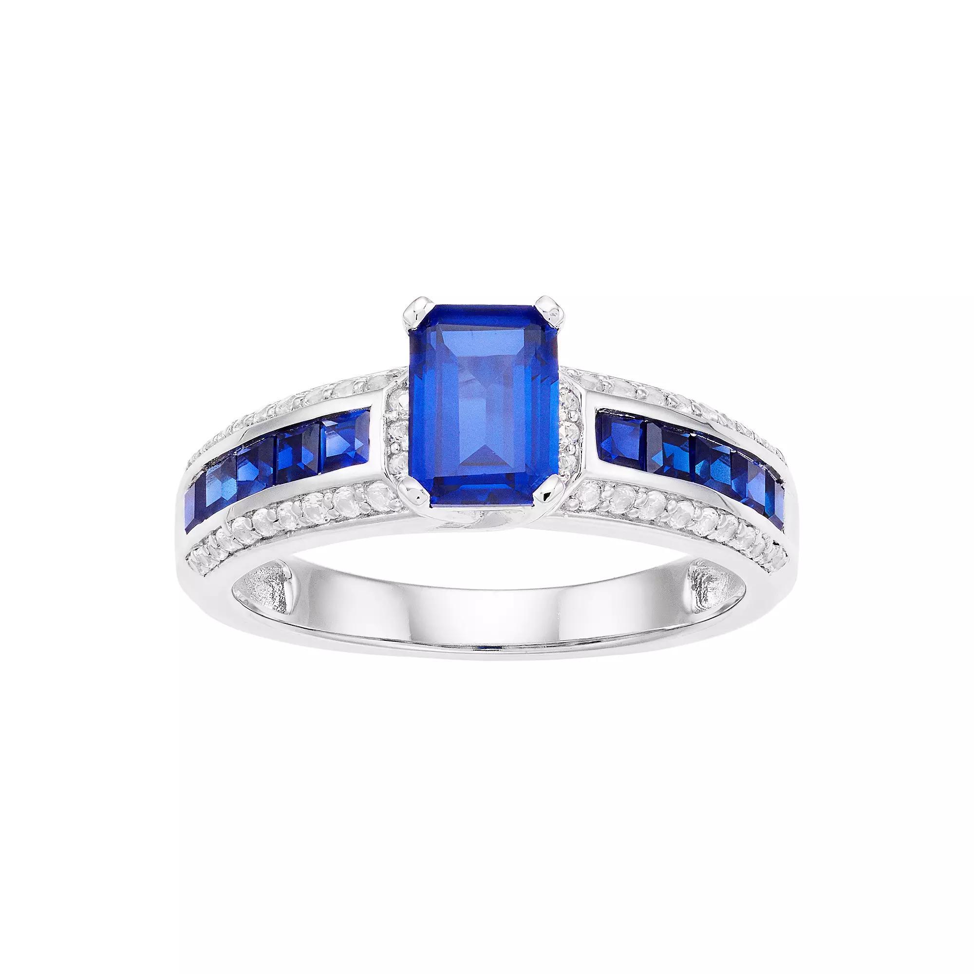 Sterling Silver Lab Created Blue White Sapphire Ring, Women's, Size: 6, Silvertone Product Image