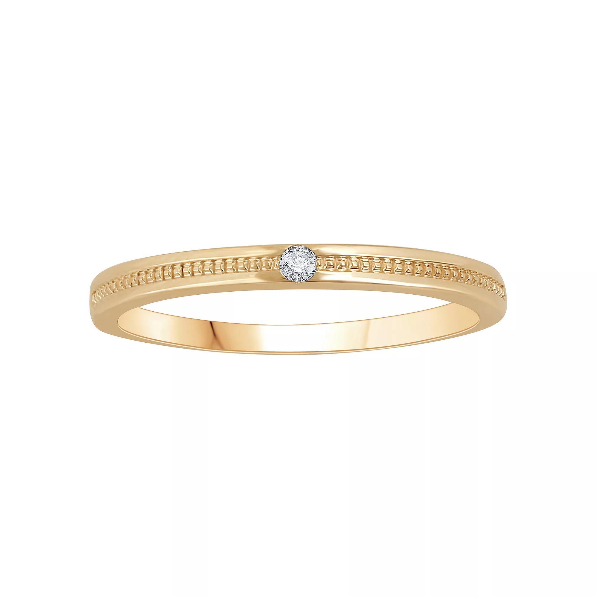 10k Gold Diamond Accent Single Stone Textured Stackable Ring, Women's, Size: 7 Product Image
