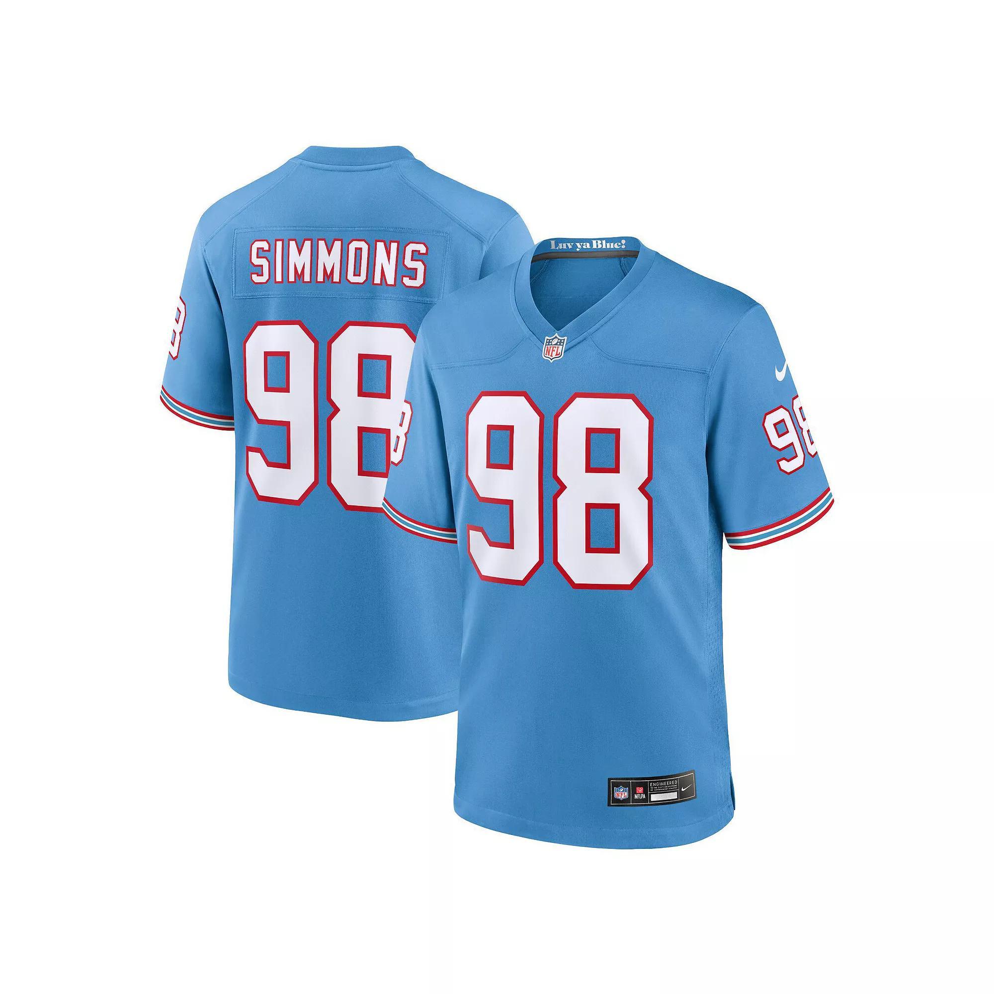 Men's Nike Jeffery Simmons Light Blue Tennessee Titans Oilers Throwback Alternate Game Player Jersey, Size: Small Product Image