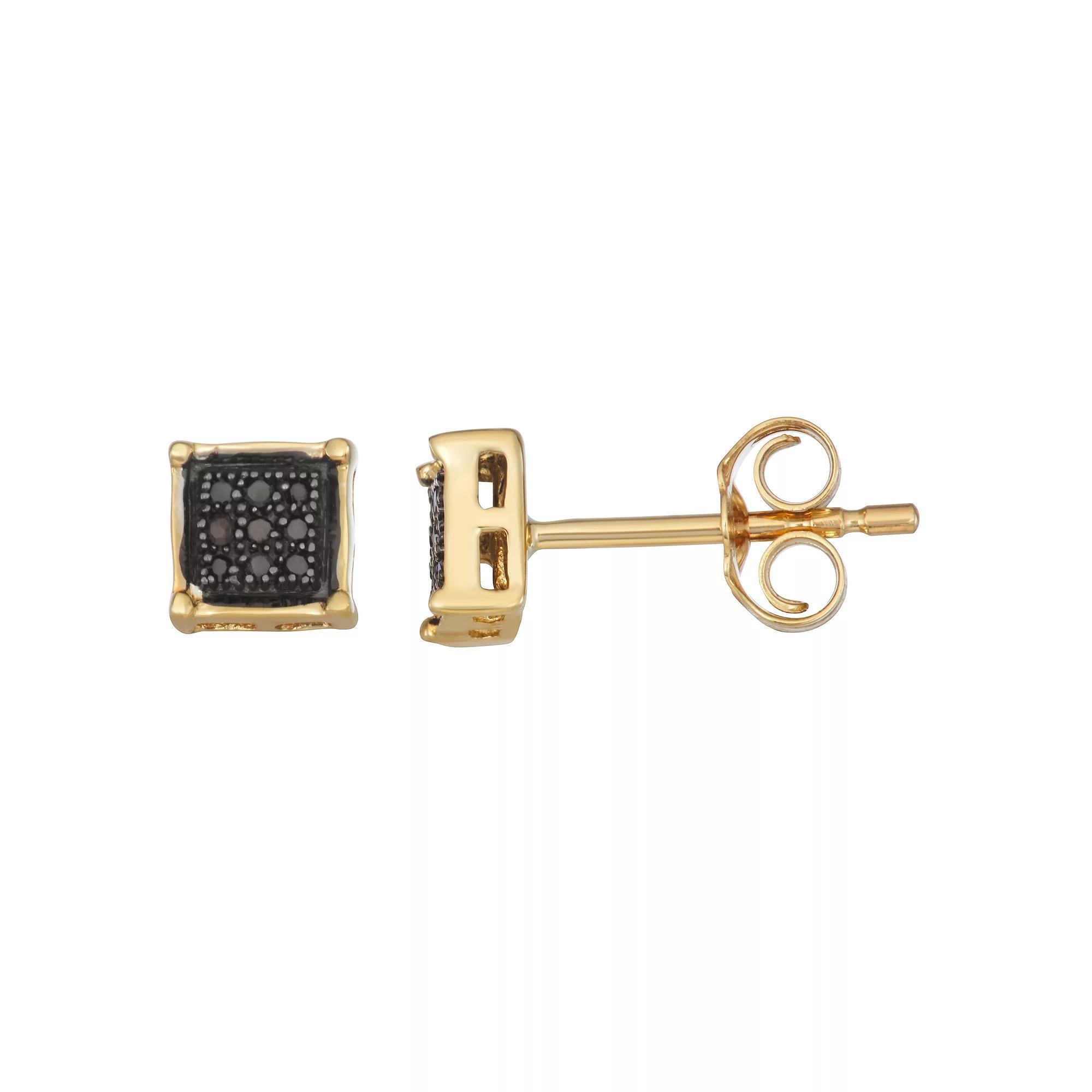 HDI 10k Gold Black Diamond Accent Cluster Stud Earrings, Women's Product Image