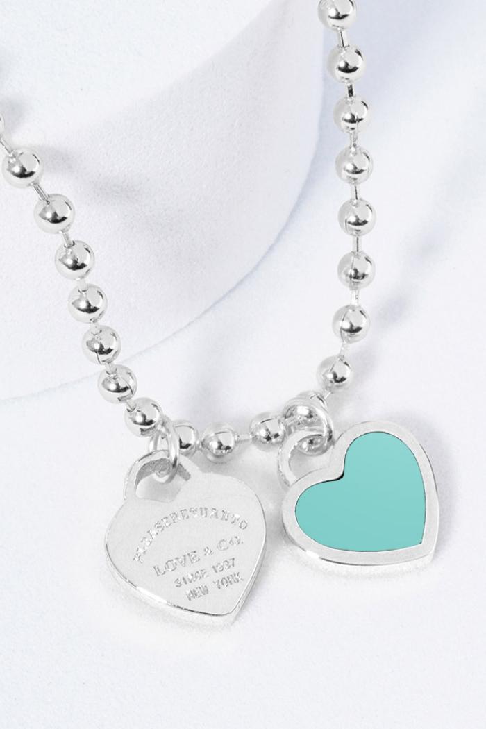 Double Heart Pendant Bubble Chain Necklace Product Image