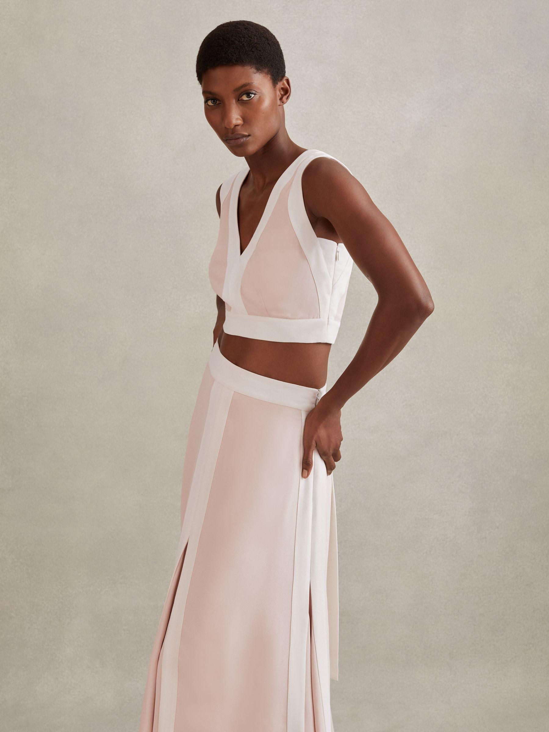 Contrast Trim Co-Ord Crop Top in Nude/Ivory Product Image
