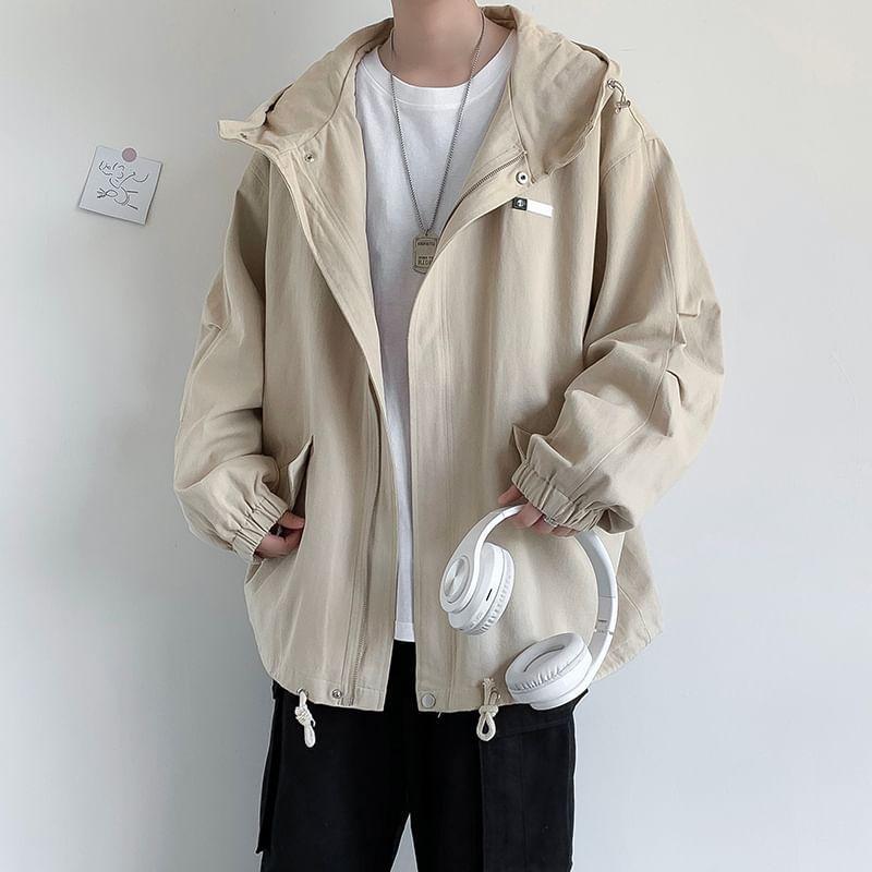 Plain Hooded Zip Windbreaker Product Image