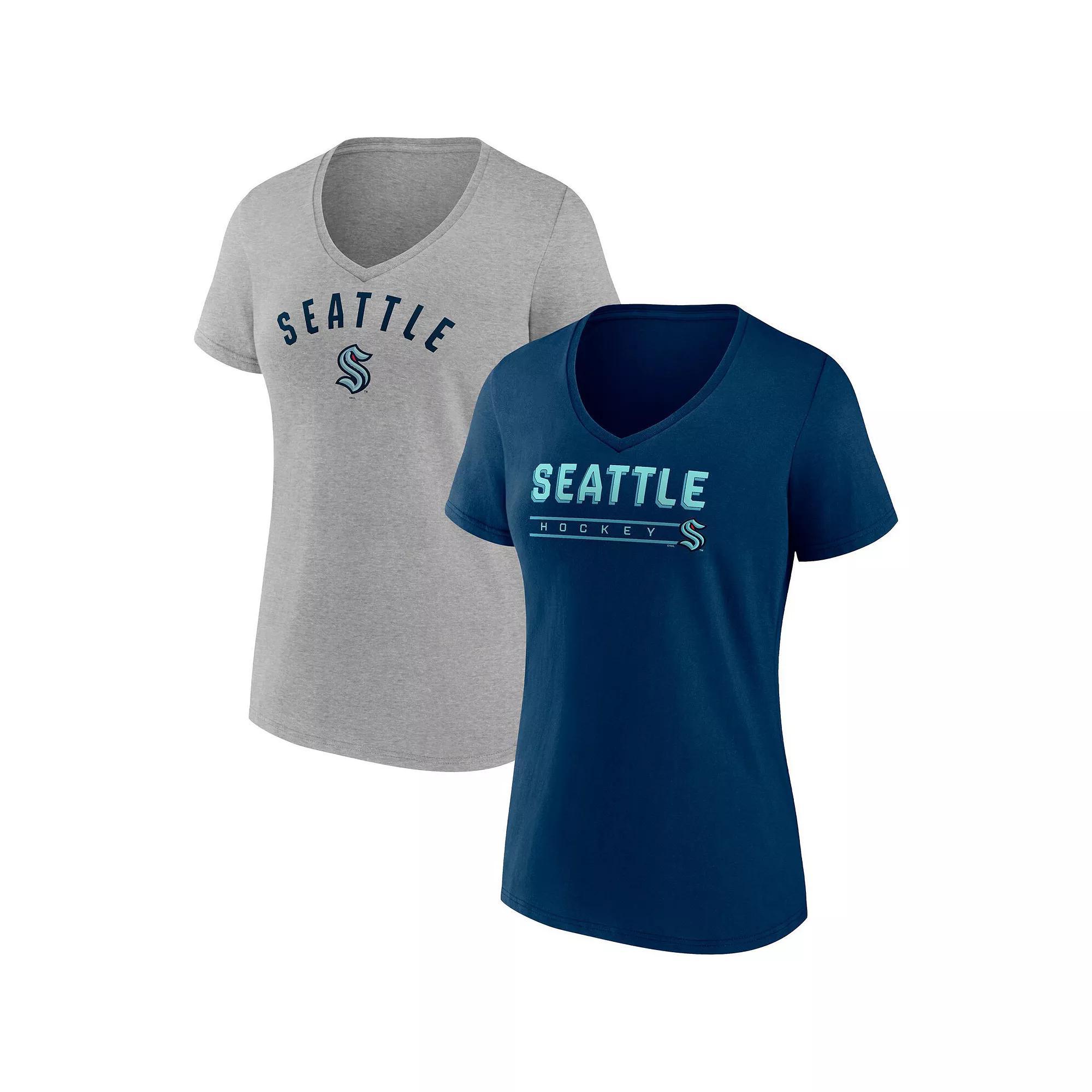 Women's Fanatics Branded Deep Sea Blue/Gray Seattle Kraken Parent 2-Pack V-Neck T-Shirt Set, Size: Small, Krk Blue Product Image
