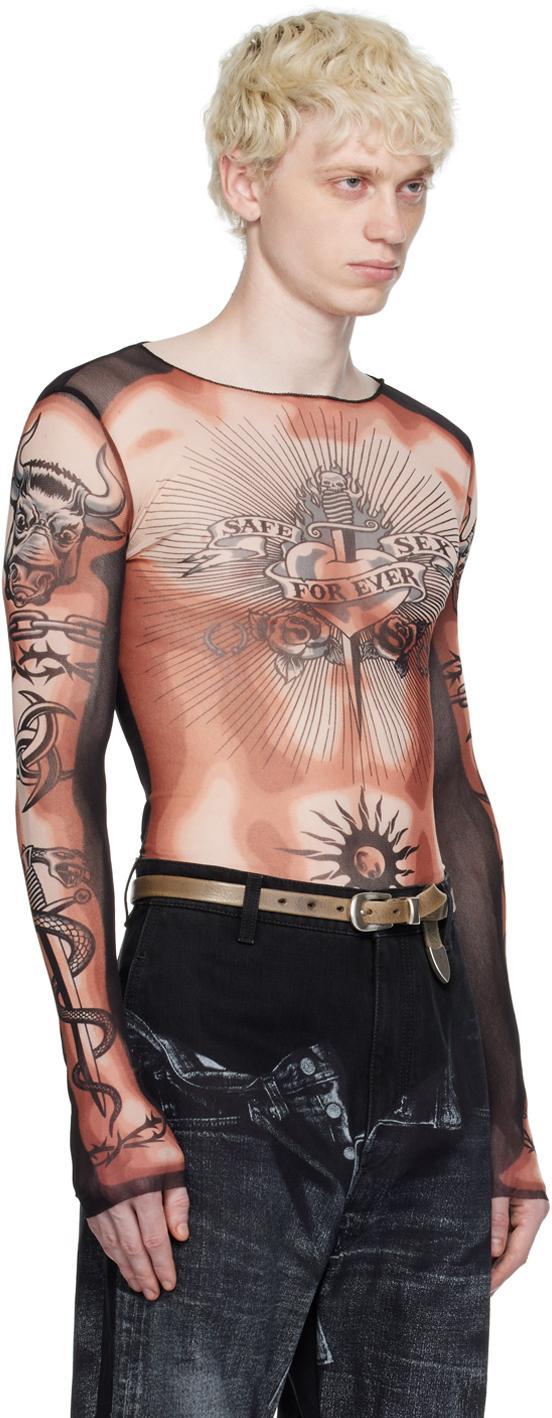 JEAN PAUL GAULTIER Beige & Black Printed Long Sleeve T-shirt In 636000-nude/brown/bl Product Image