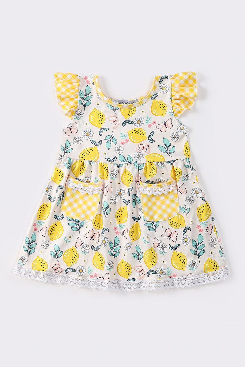 Yellow lemon print girl dress Girls Product Image