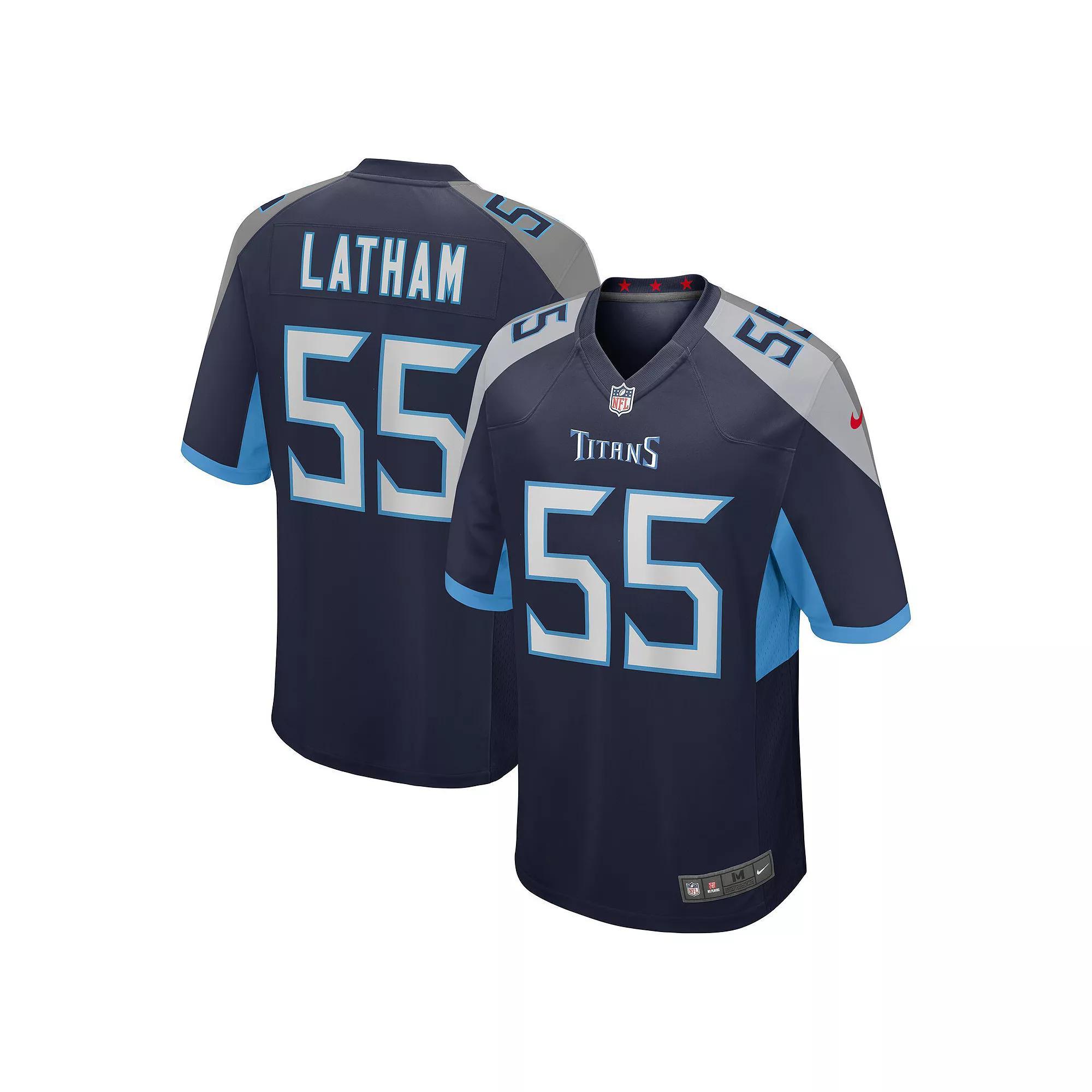 Men's Nike JC Latham Navy Tennessee Titans  Player Game Jersey, Size: 2XL, Blue Product Image