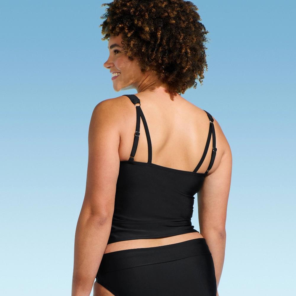 Lands End Womens V-Neck Shirred Tankini Top - Black 4 Product Image