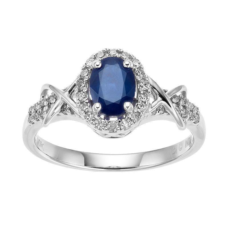 Gemminded 10k White Gold Sapphire & 1/4 Carat T.W. Oval Halo Ring, Women's, Size: 7, 10k Whgold Product Image