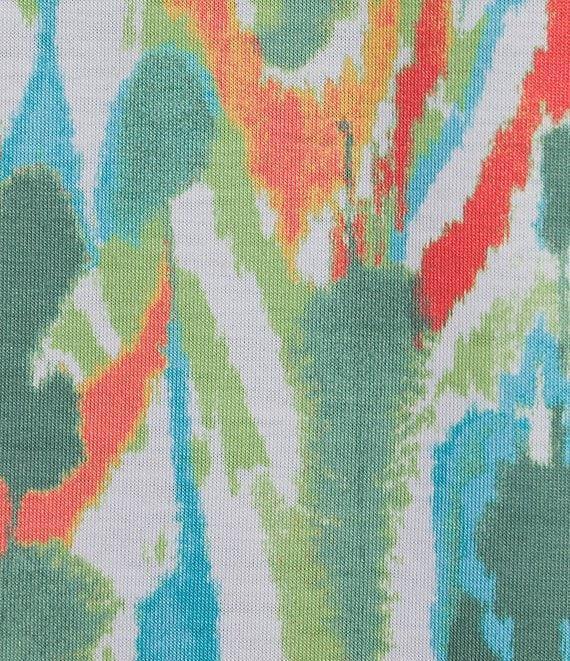 Allison Daley Petite Size Natural Ikat Print Short Sleeve Criss-Cross Keyhole Neck Short Sleeve Jersey Knit Top Product Image
