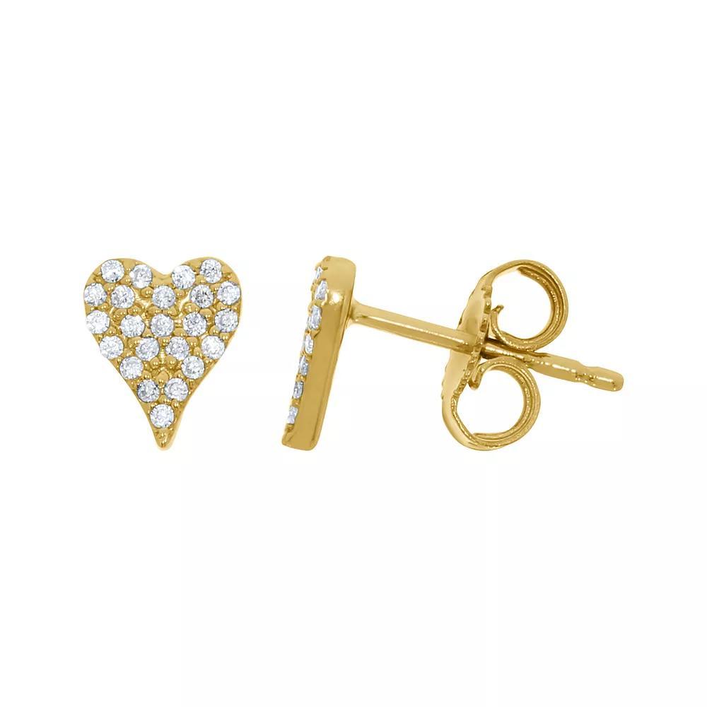 Sterling Silver 1/10 Carat T.W. Diamond Heart Earrings, Women's, Gold Tone Product Image