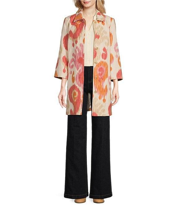 J.McLaughlin Deirdre Printed Linen Blend Point Collar 3/4 Sleeve Coat Product Image
