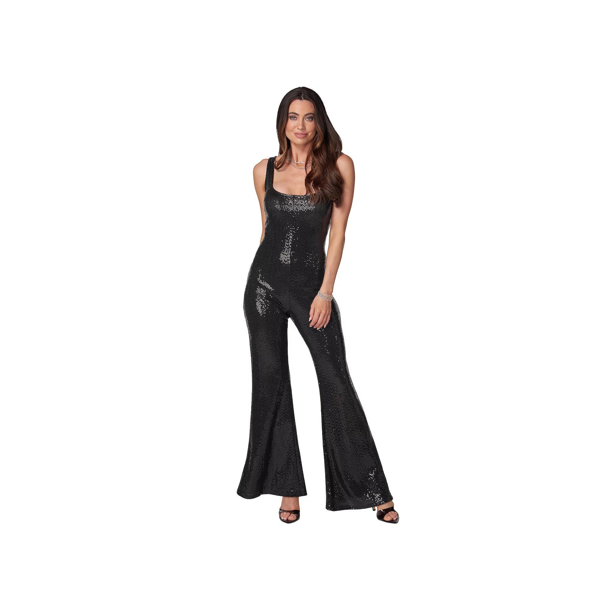 Womens bebe Ciara Sequin Detailed Catsuit Sleeveless Jumpsuit Product Image