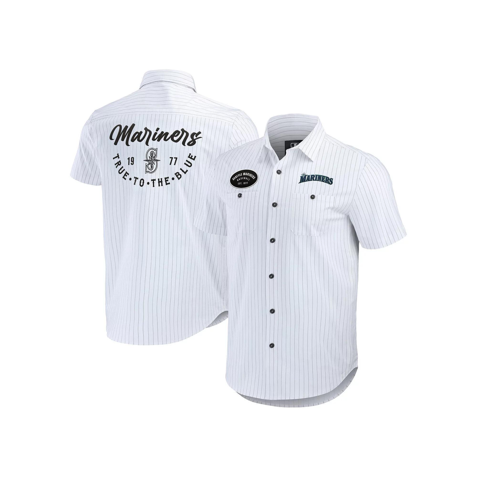 Men's Darius Rucker Collection by Fanatics White Seattle Mariners Pin Stripe Short Sleeve Button-Up Shirt, Size: Large Product Image