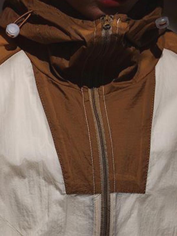 Men's Gorpcore Contrast Color Splice Hooded Jacket Product Image