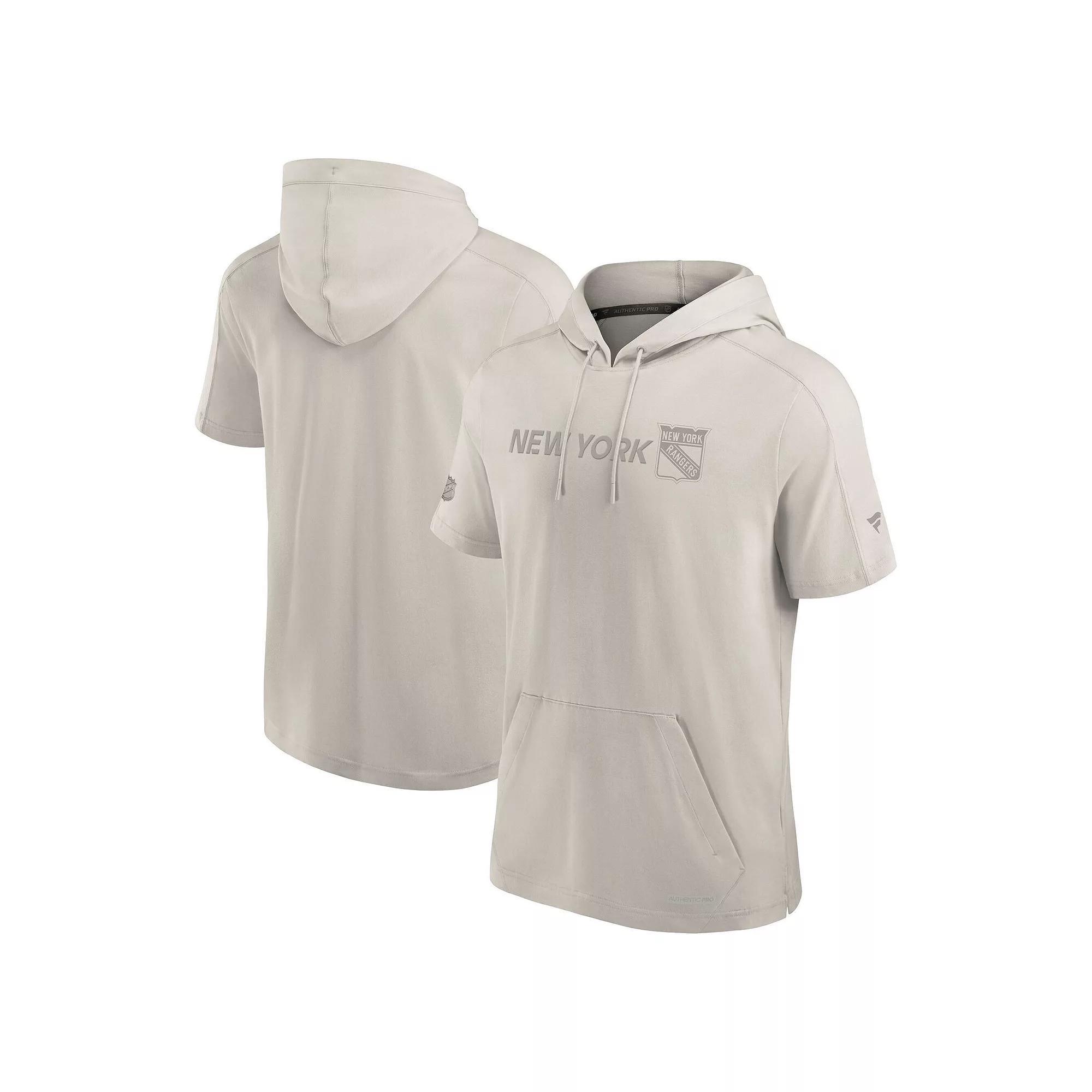 Men's Fanatics  Cream New York Rangers Authentic Pro Road Performance Short Sleeve Pullover Hoodie, Size: Small, Ran Beige Product Image