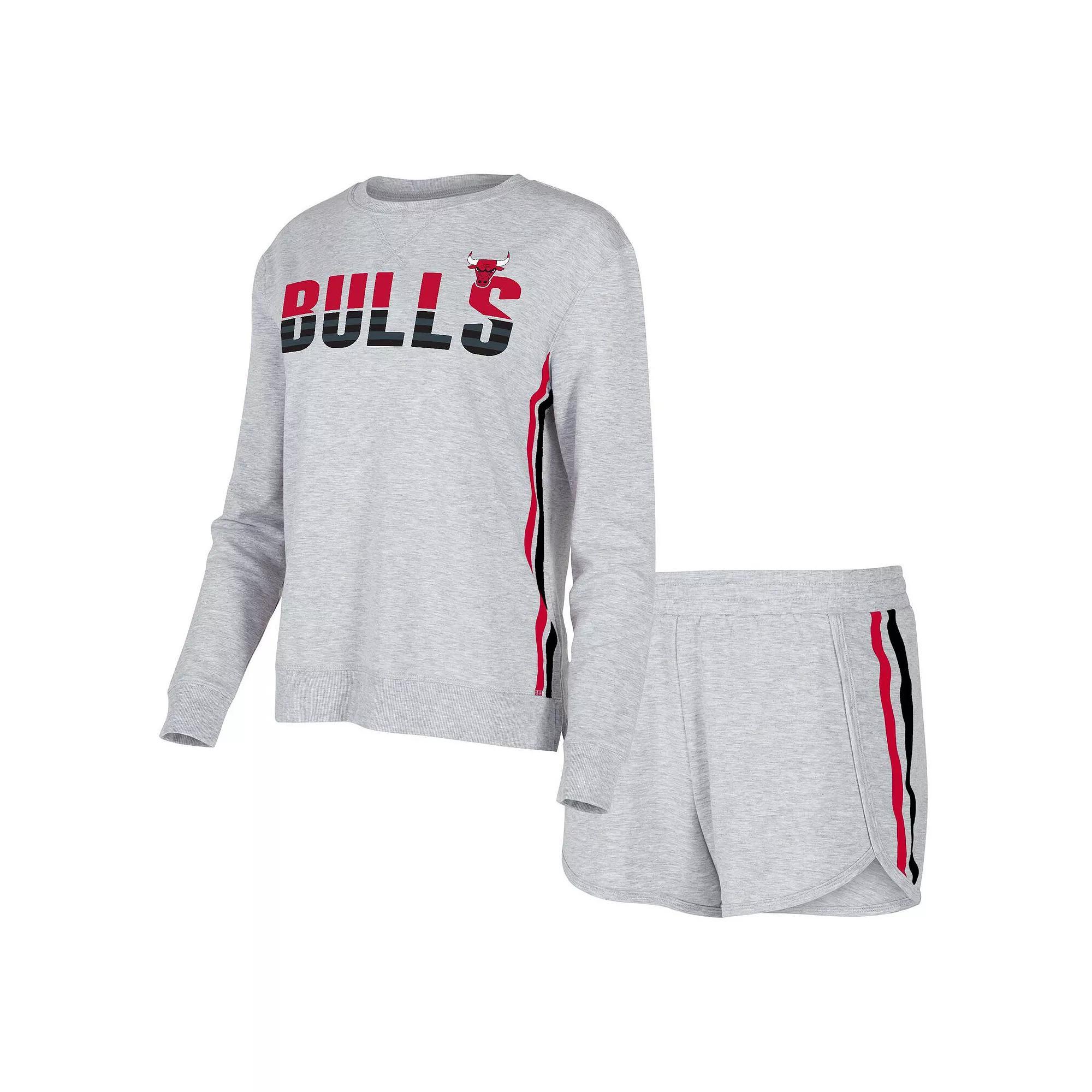 Women's Concepts Sport Gray Chicago Bulls Cedar Long Sleeve T-Shirt & Shorts Sleep Set, Size: Small, Grey Product Image