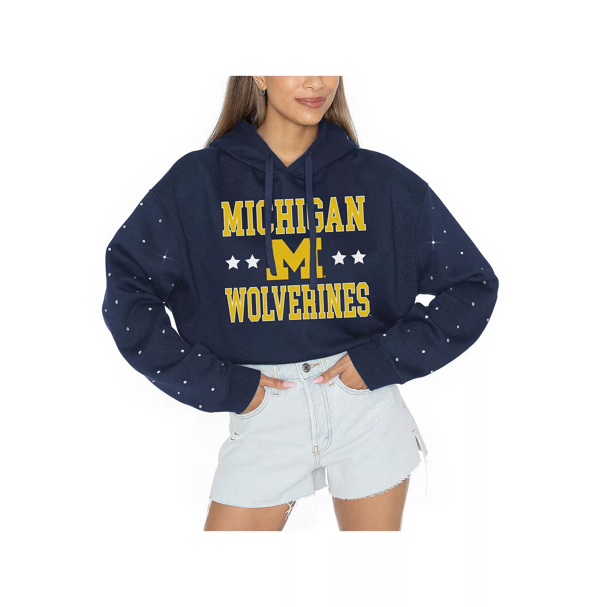 Women's Gameday Couture Navy Michigan Wolverines Can't Lose Rhinestone Cropped Pullover Hoodie, Size: XL, Blue Product Image