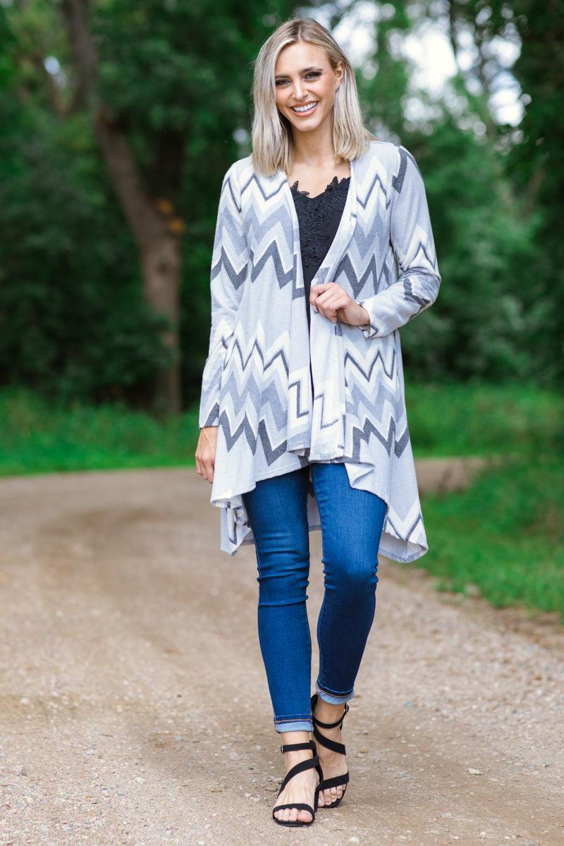 Grey Multicolor Chevron Cardigan Product Image
