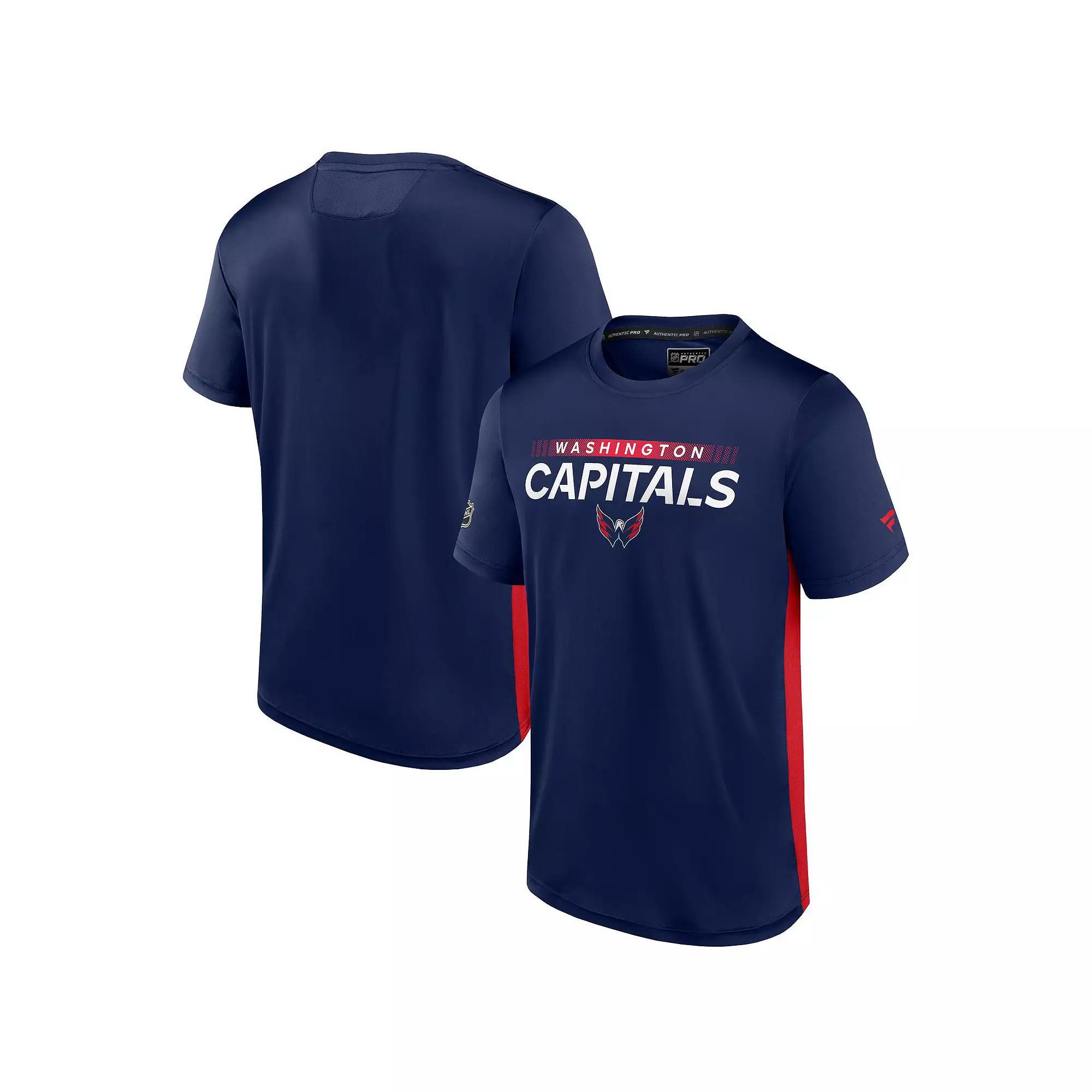 Men's Fanatics Branded Navy/Red Washington Capitals Authentic Pro Rink Tech T-Shirt, Size: Small, Blue Product Image