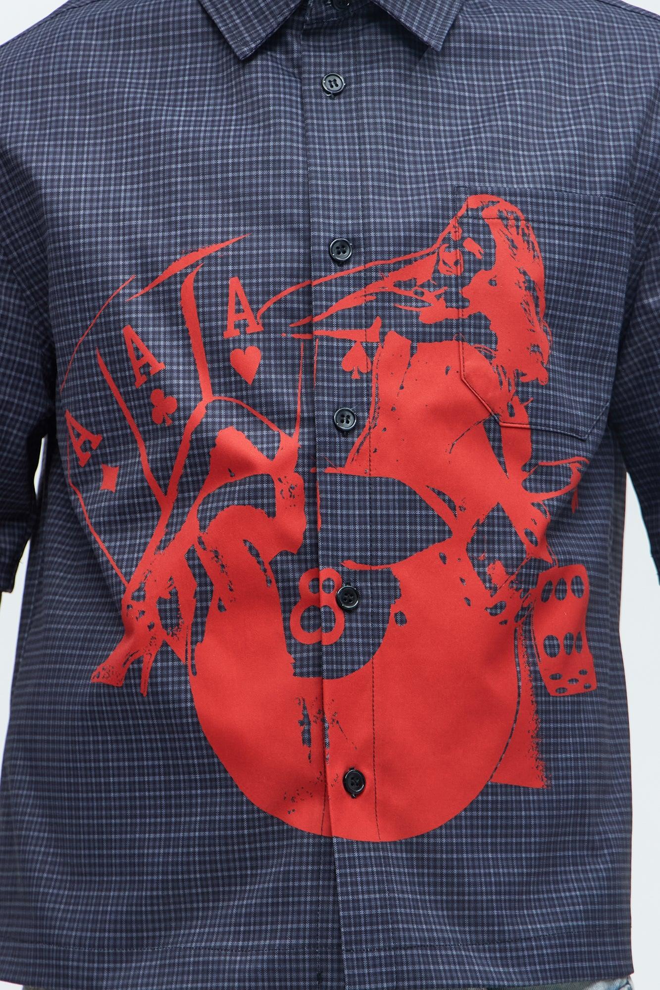 Cropped Pin Up Graphic Button Up Shirt - Black/combo Product Image