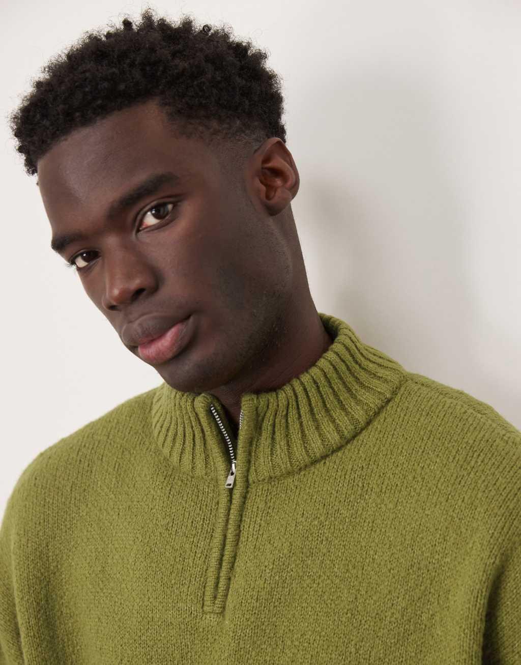 ASOS DESIGN super oversized boxy fit brushed knitted quarter zip sweater in khaki Product Image
