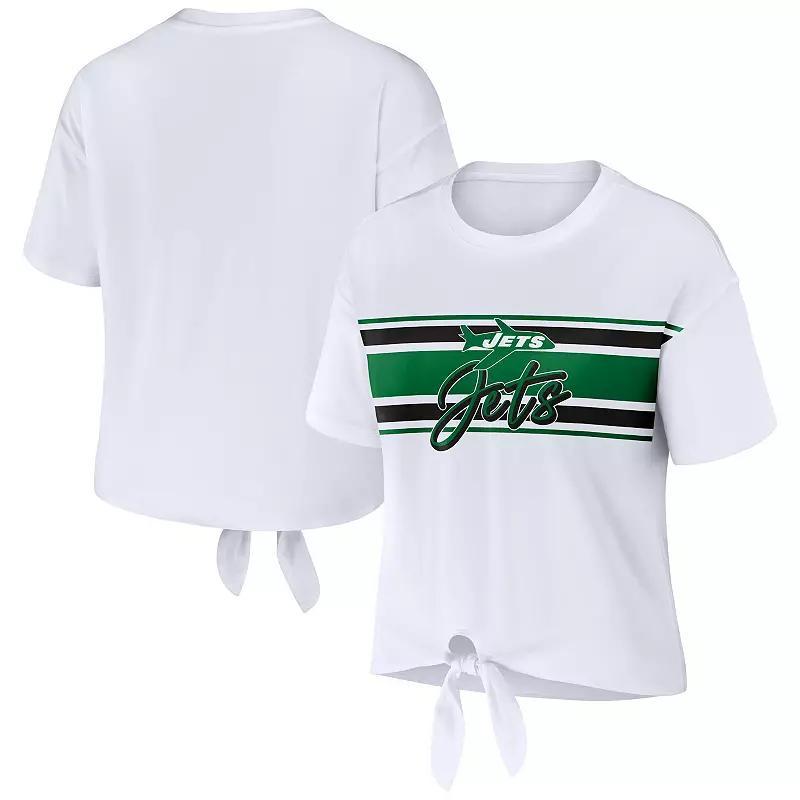 Women's WEAR by Erin Andrews White New York Jets Front Tie Retro T-Shirt, Size: Medium Product Image