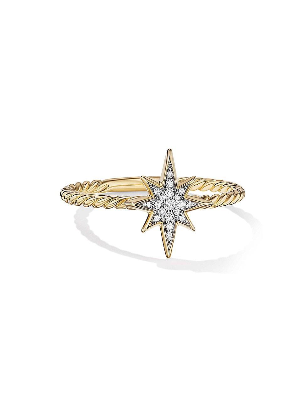 David Yurman 18K Yellow Gold Cable Collectibles North Star Stacking Ring with Diamonds Product Image