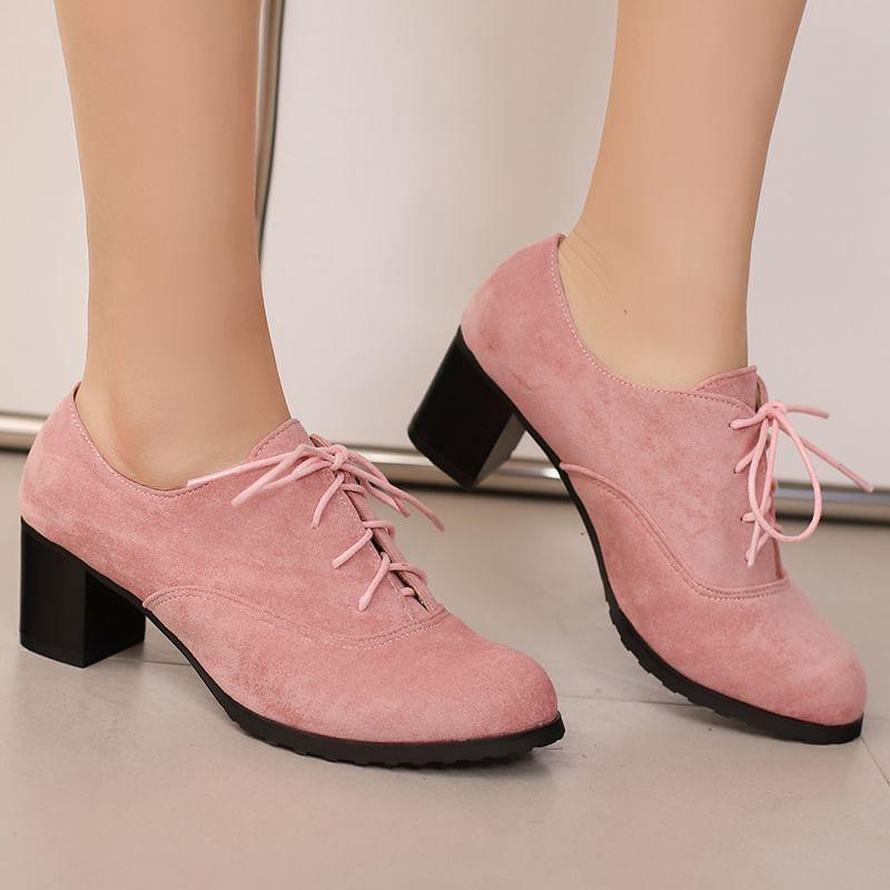 Block Heel Plain Lace Up Oxfords Product Image