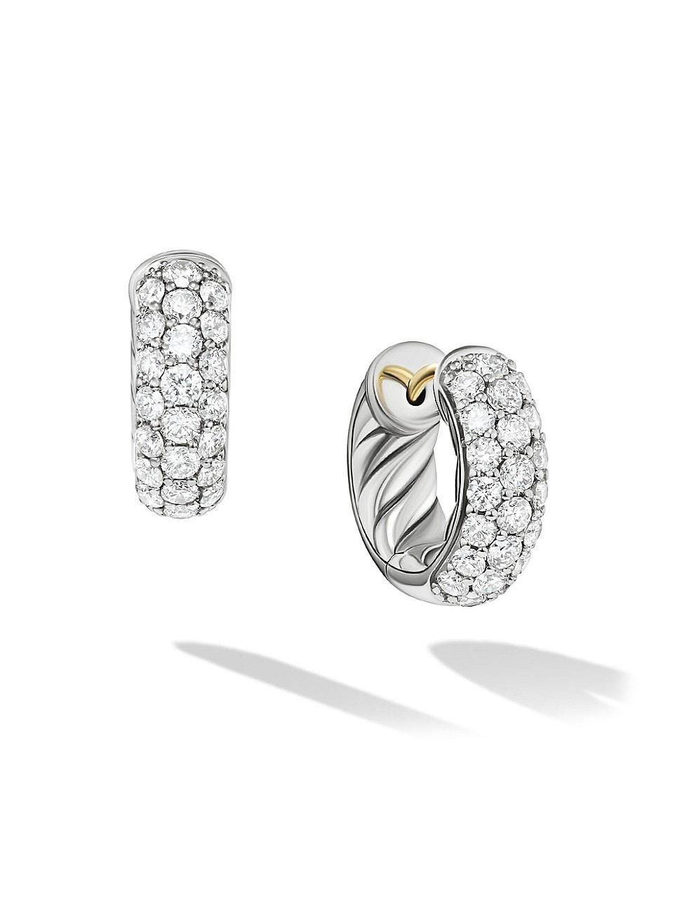 David Yurman Sculpted Cable Micro Pave Hoop Earrings in Sterling Silver Product Image