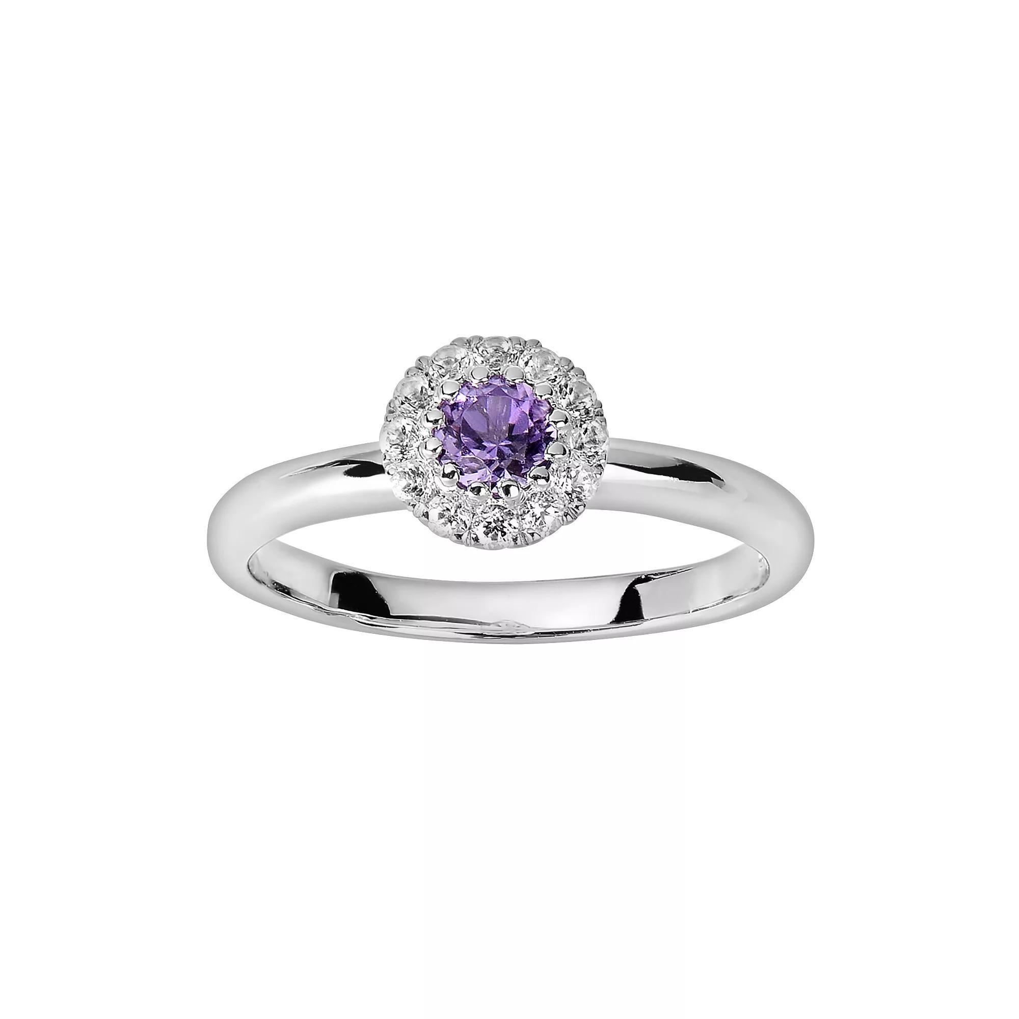 Diamond Splendor Sterling Silver Amethyst & White Topaz Frame Ring, Womens Purple Product Image
