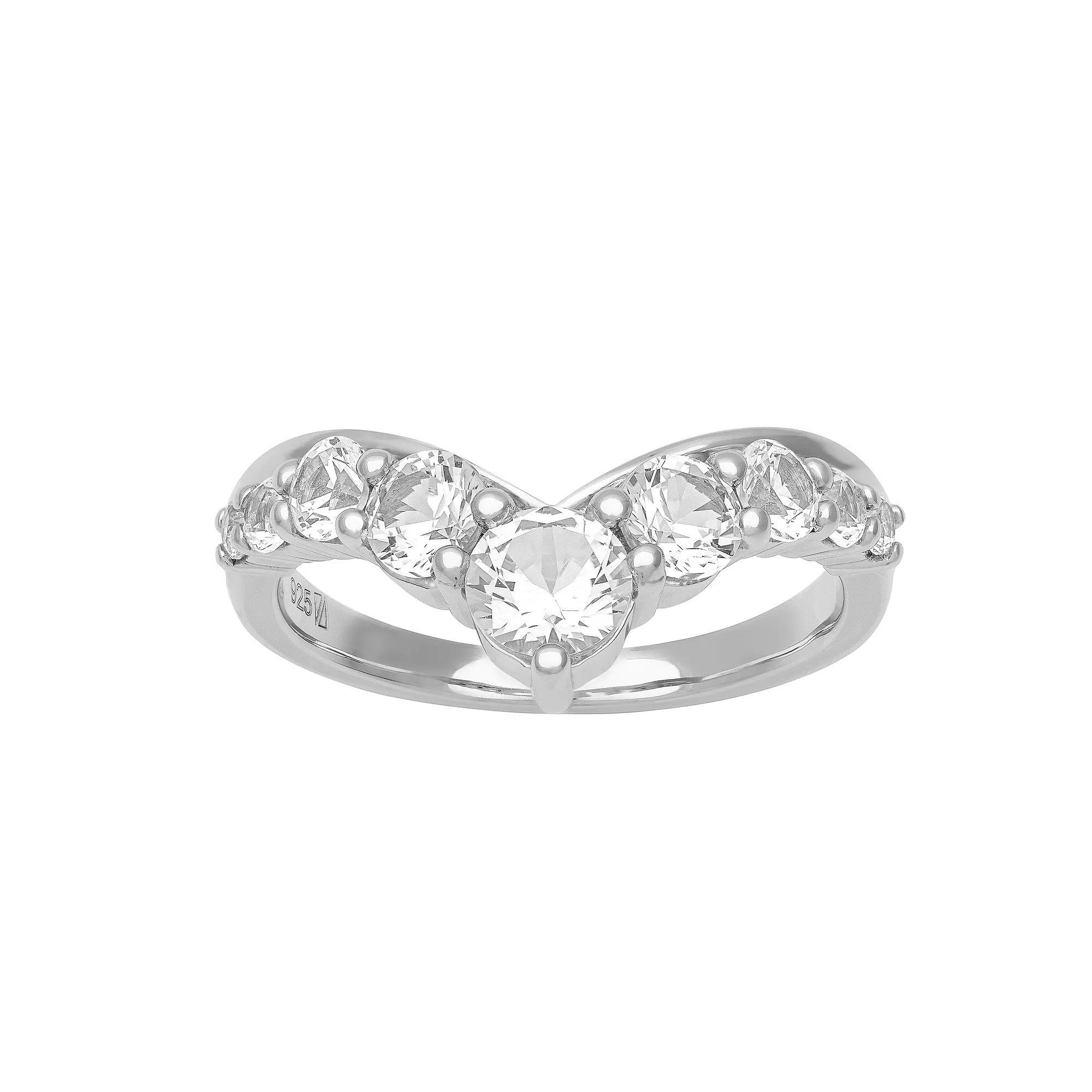 Love Always Sterling Silver Lab-Created White Sapphire Chevron Anniversary Band, Women's, Size: 5 Product Image