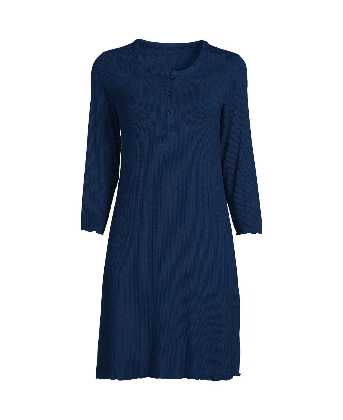 Lands End Womens Pointelle Rib 3/4 Sleeve Knee Length Nightgown Product Image