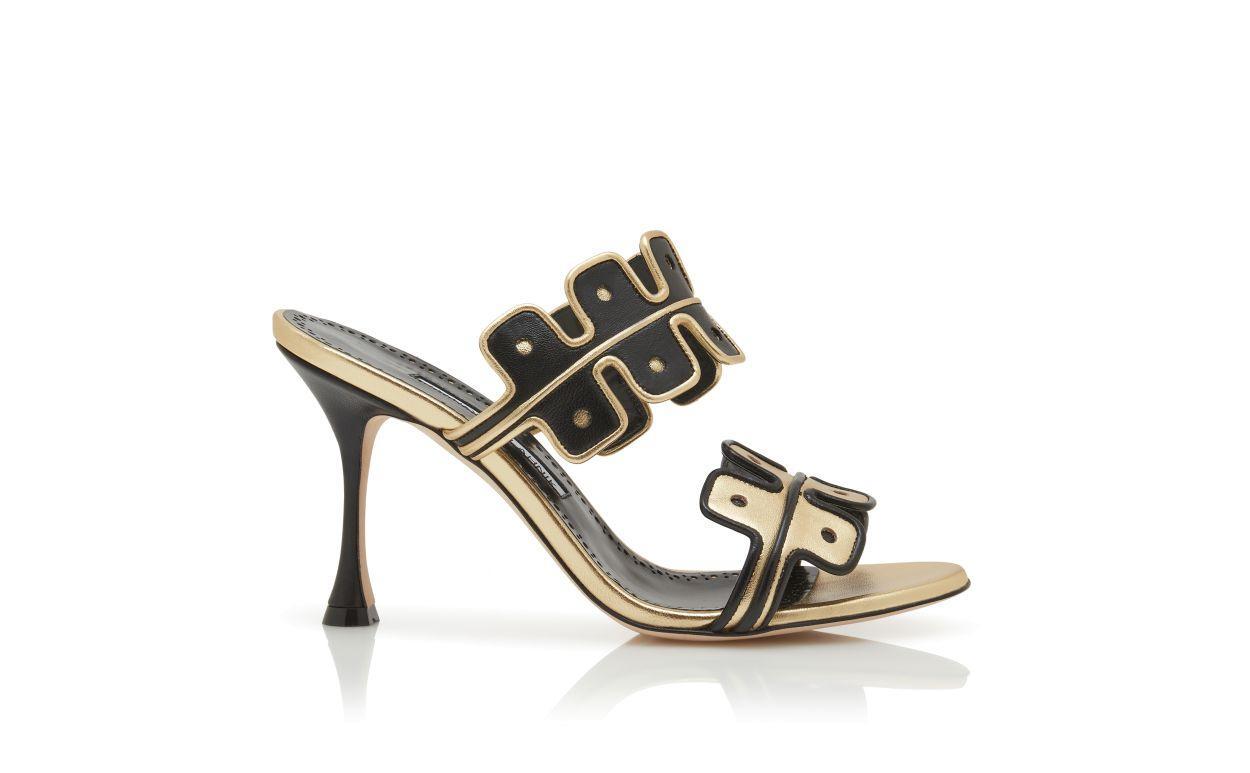 APLINANU Black and Gold Nappa Leather Mules Product Image