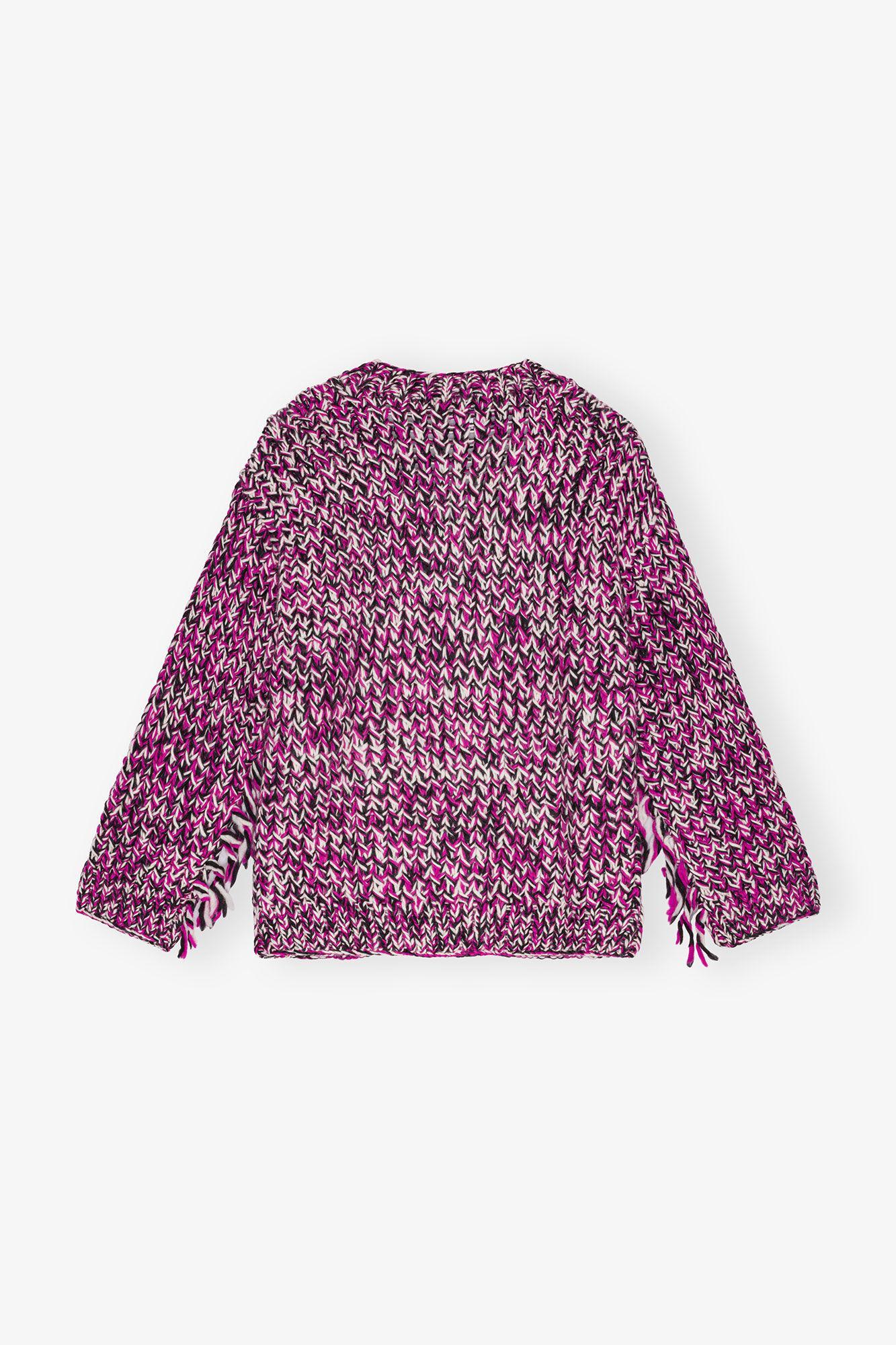 Purple Fringe Wool Handknit Cardigan Product Image