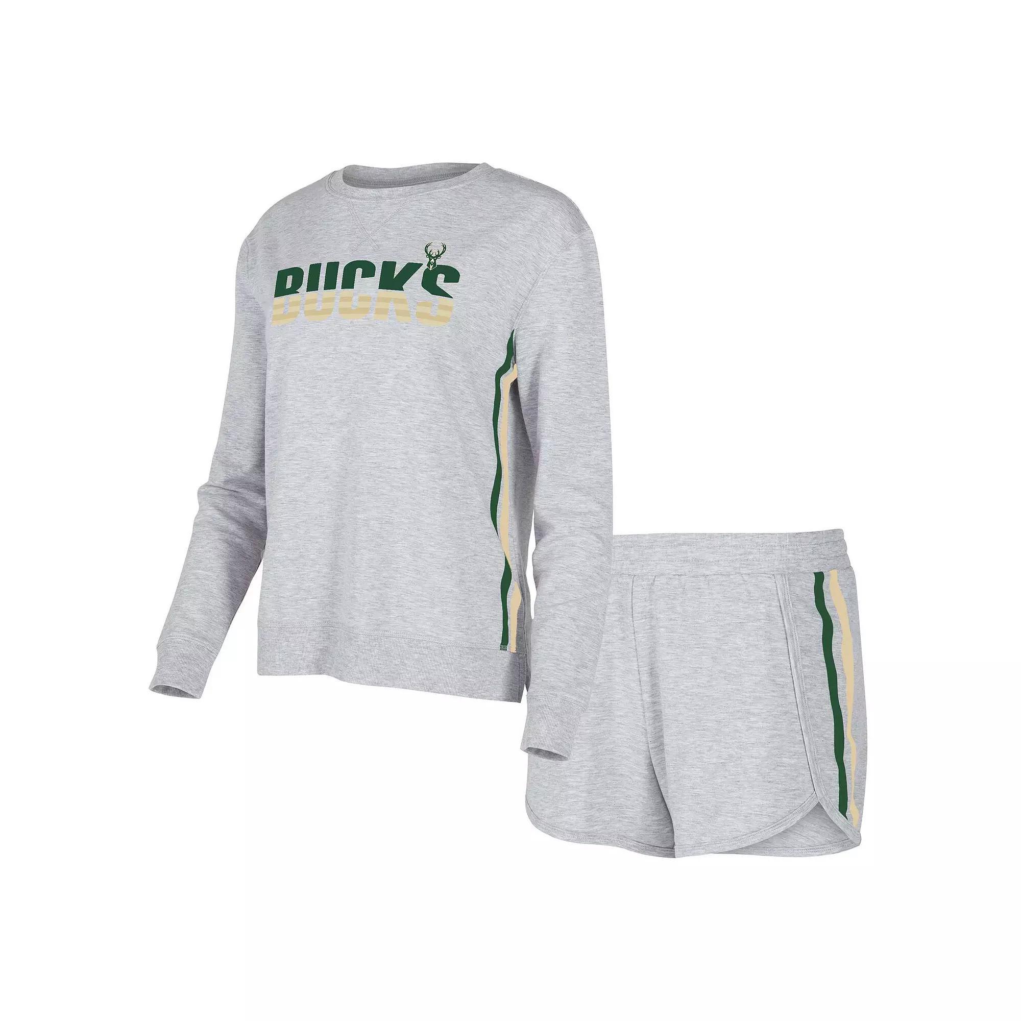 Womens Concepts Sport Gray Milwaukee Bucks Cedar Long Sleeve T-Shirt & Shorts Sleep Set Product Image