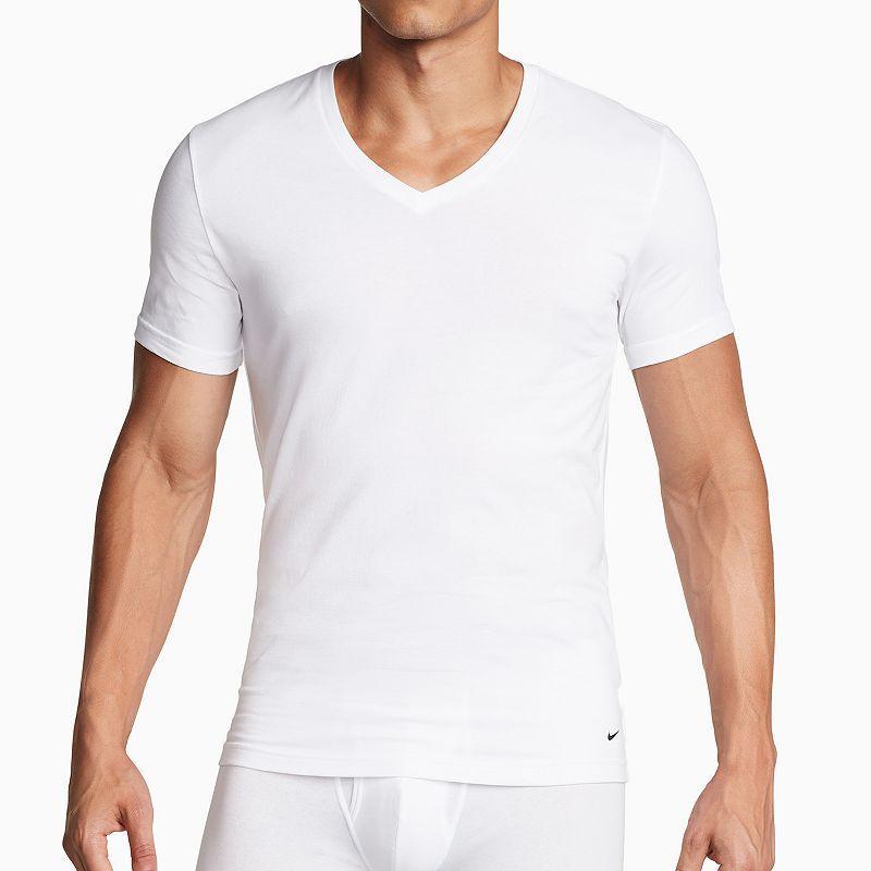 Men's Nike Dri-FIT Essential Cotton Stretch 2-Pack V-neck Undershirts, Size: Large, White Product Image