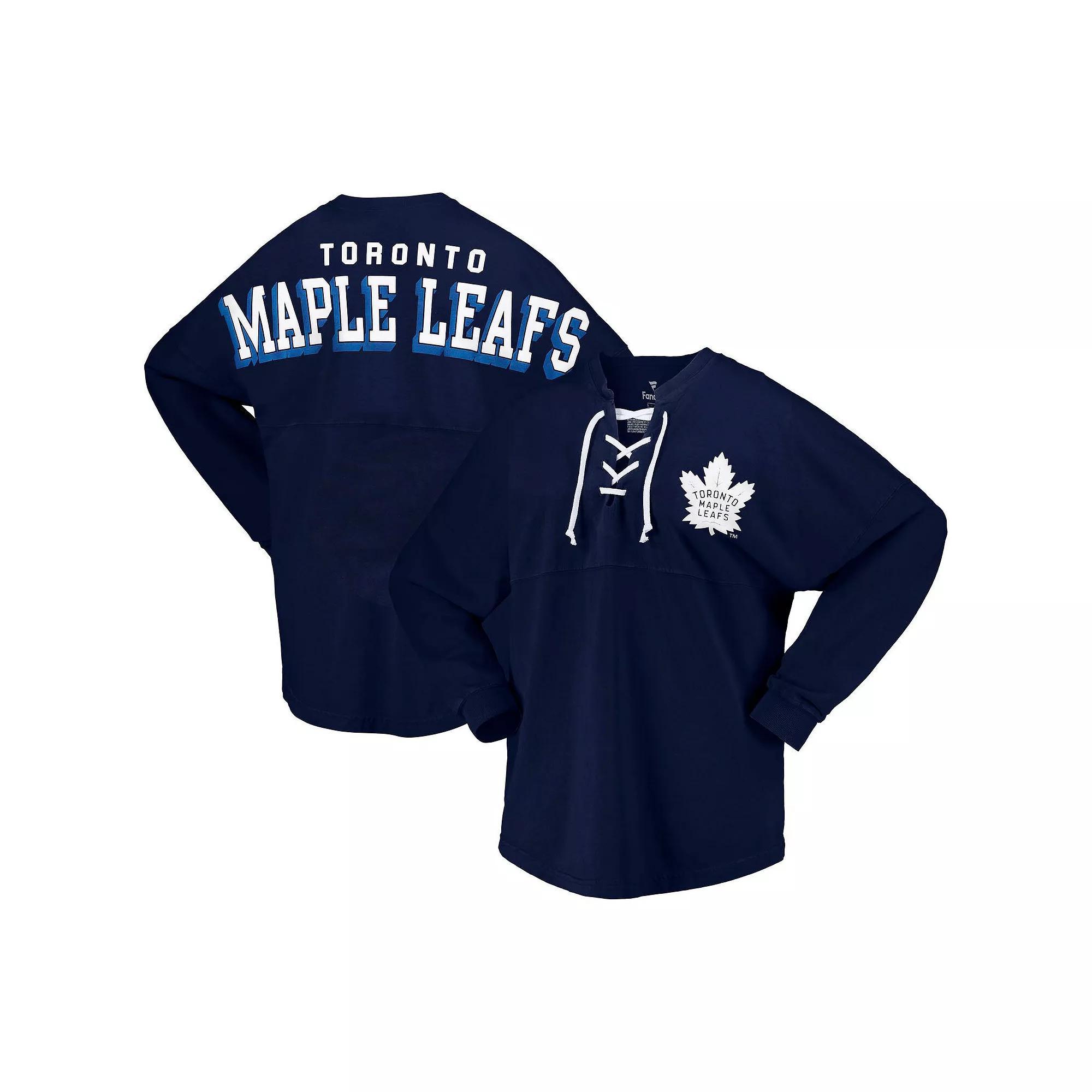 Womens Fanatics Branded Navy Toronto Maple Leafs Spirit Lace-Up V-Neck Long Sleeve Jersey T-Shirt Mpl Blue Product Image