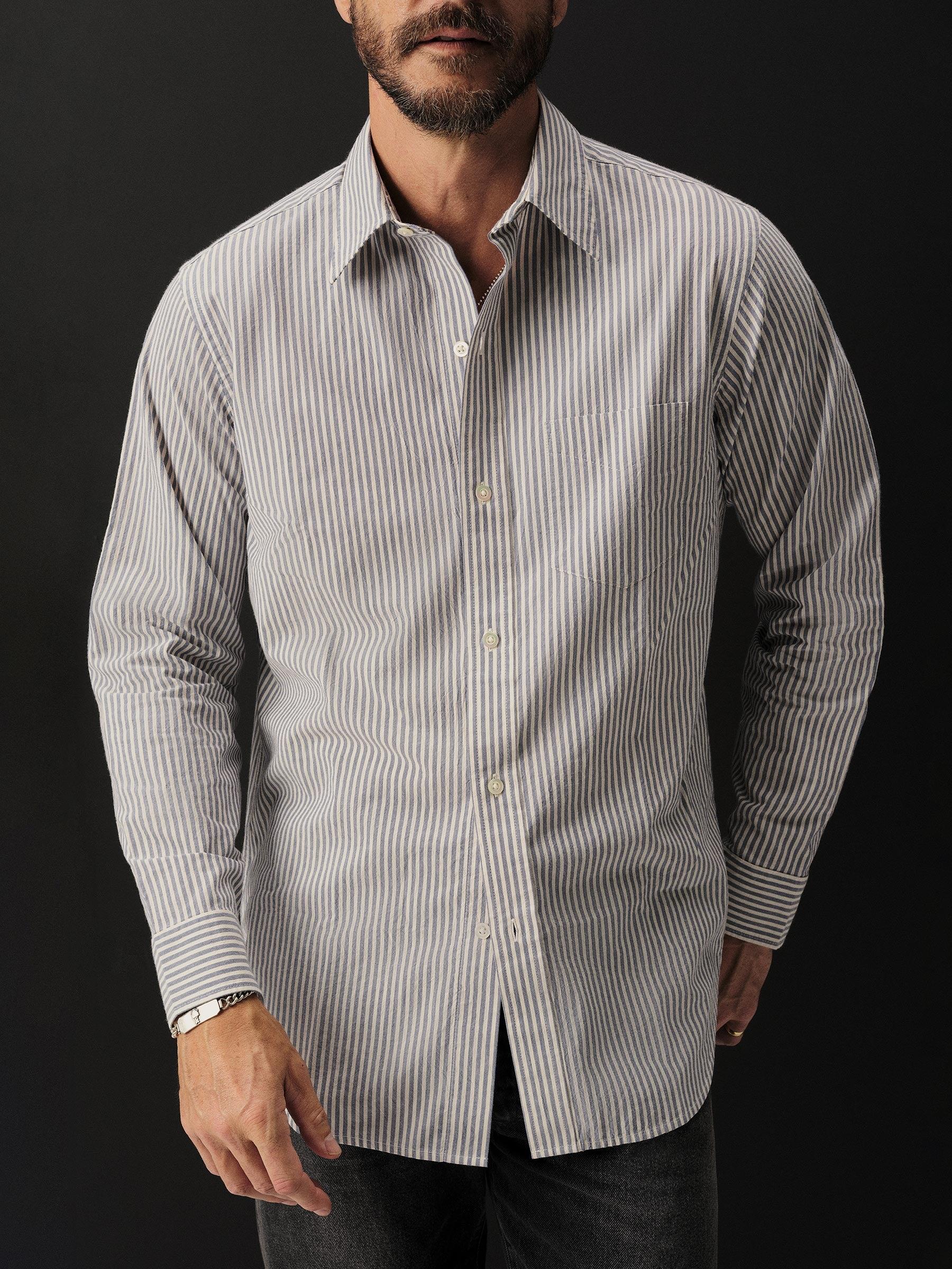 White / Blue Coronado Stripe Wornwell One Pocket Shirt Product Image
