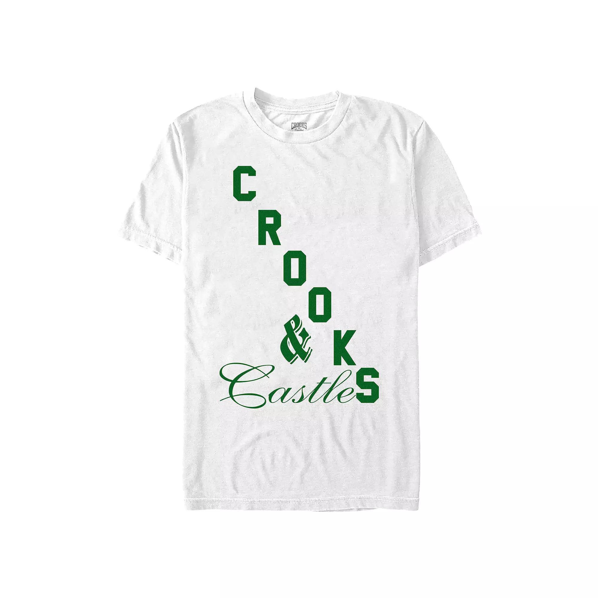 Men's Crooks And Castle Mixed Font Title Logo Graphic Tee, Size: Medium, White Green Product Image