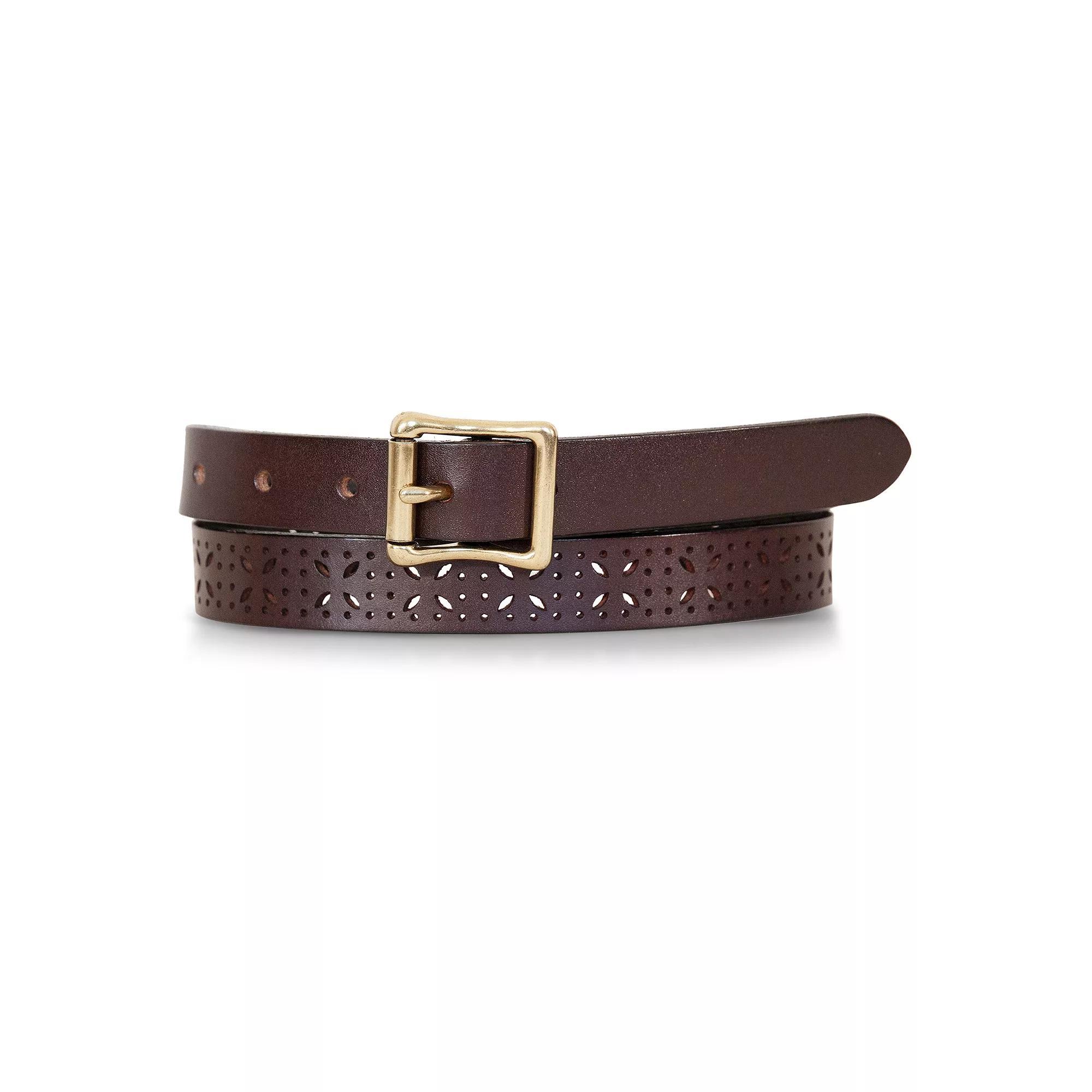 Women's Eddie Bauer 1-in. Perforated Pattern Leather Belt, Size: Small, Brown Product Image