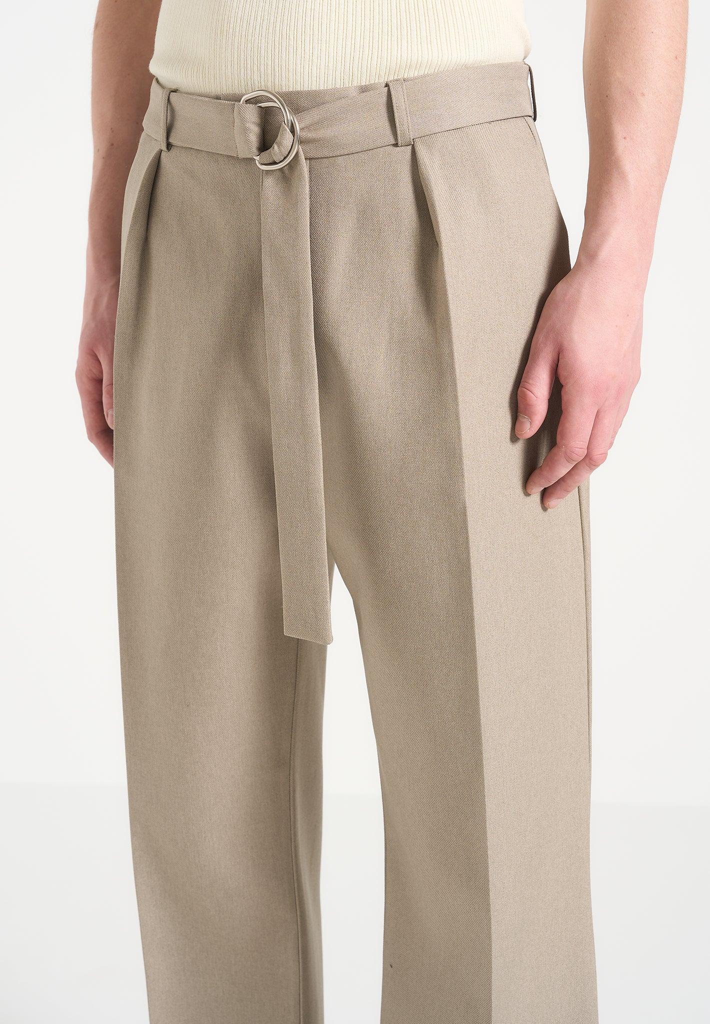 Louis - Relaxed Fit Belted Tailored Trousers - Beige Male Product Image