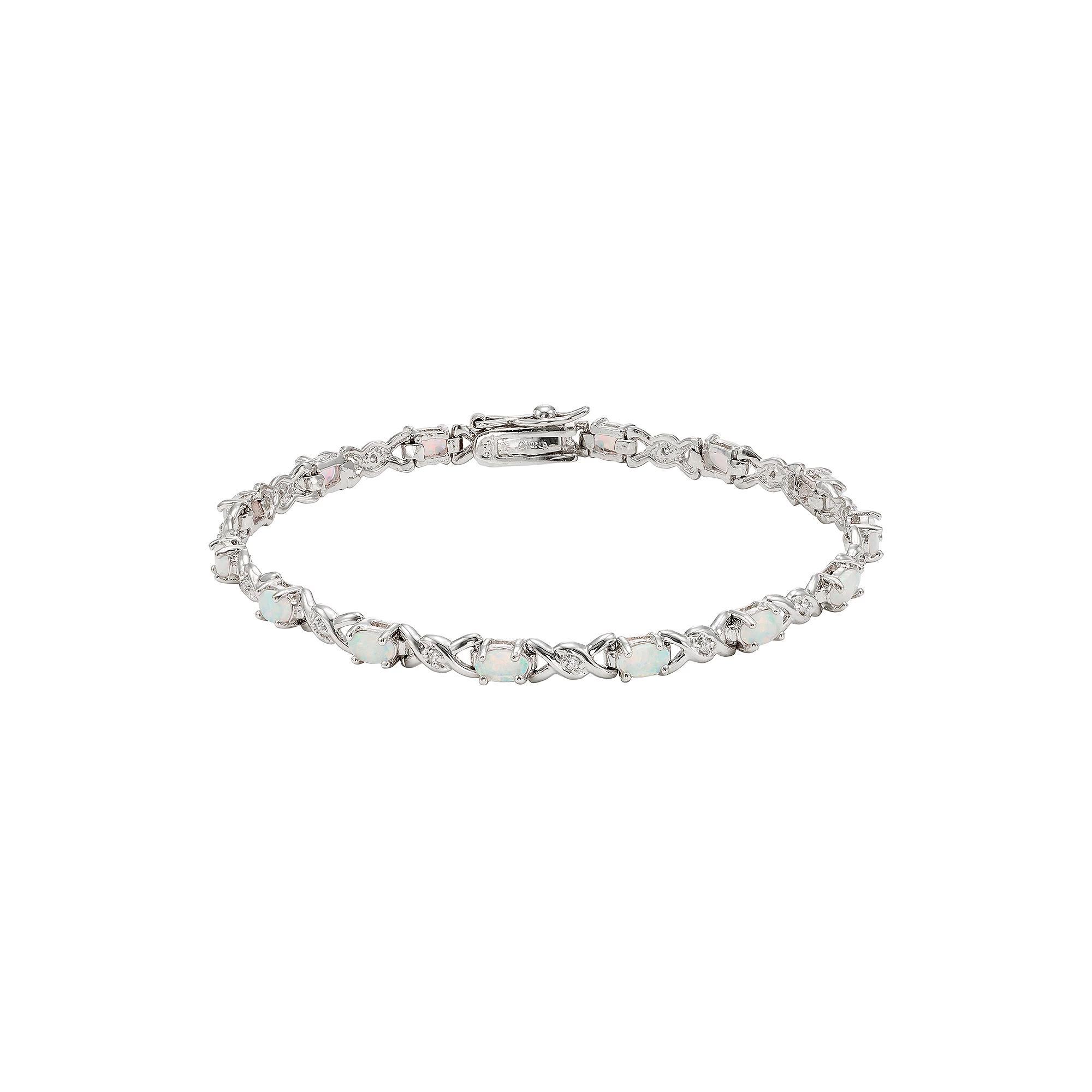 Lab-Created Opal & Cubic Zirconia Sterling Silver XO Bracelet, Women's, Size: 7", White Product Image