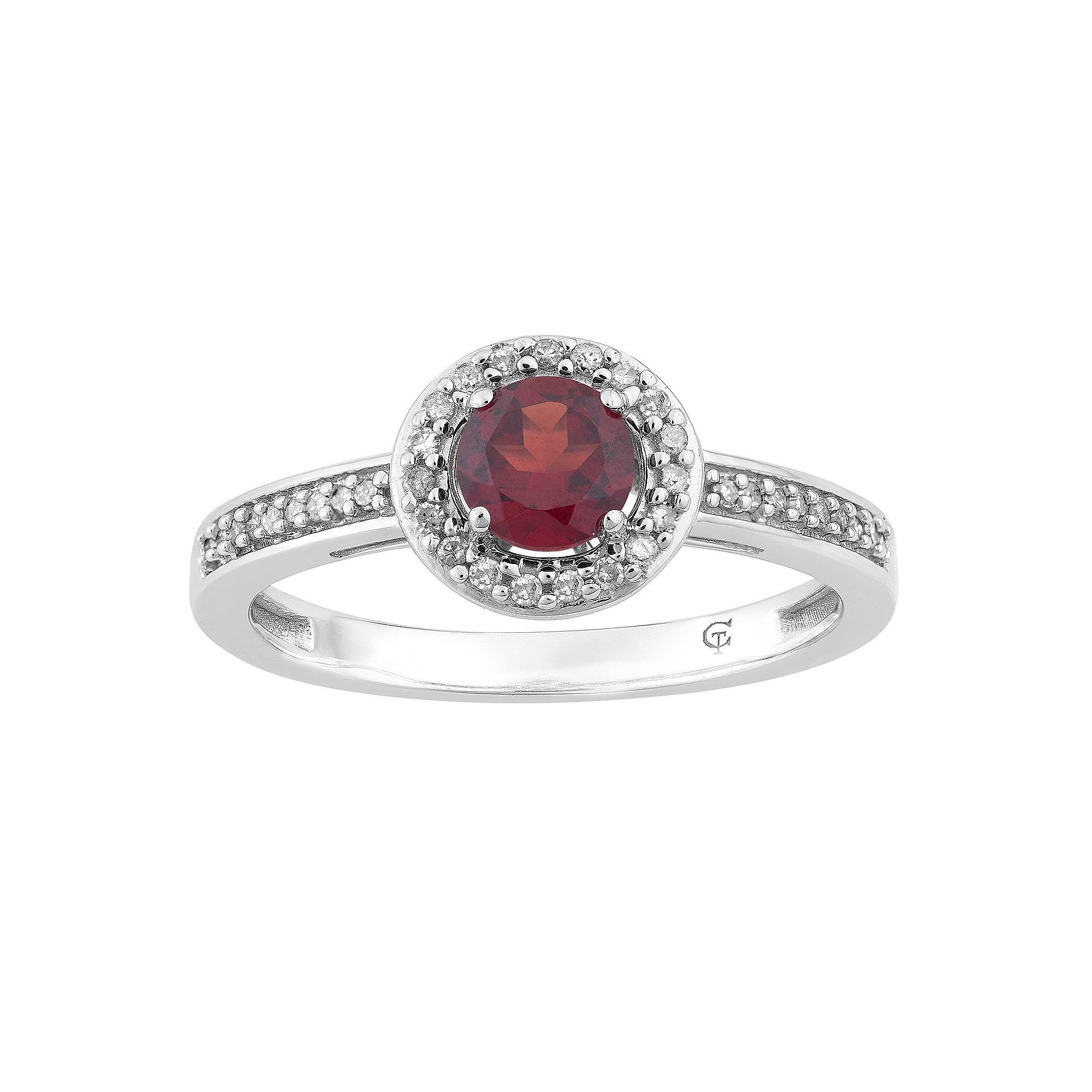 10k White Gold Garnet & 1/6 Carat T.W. Diamond Halo Ring, Women's, Size: 7, 10k Whgold Product Image