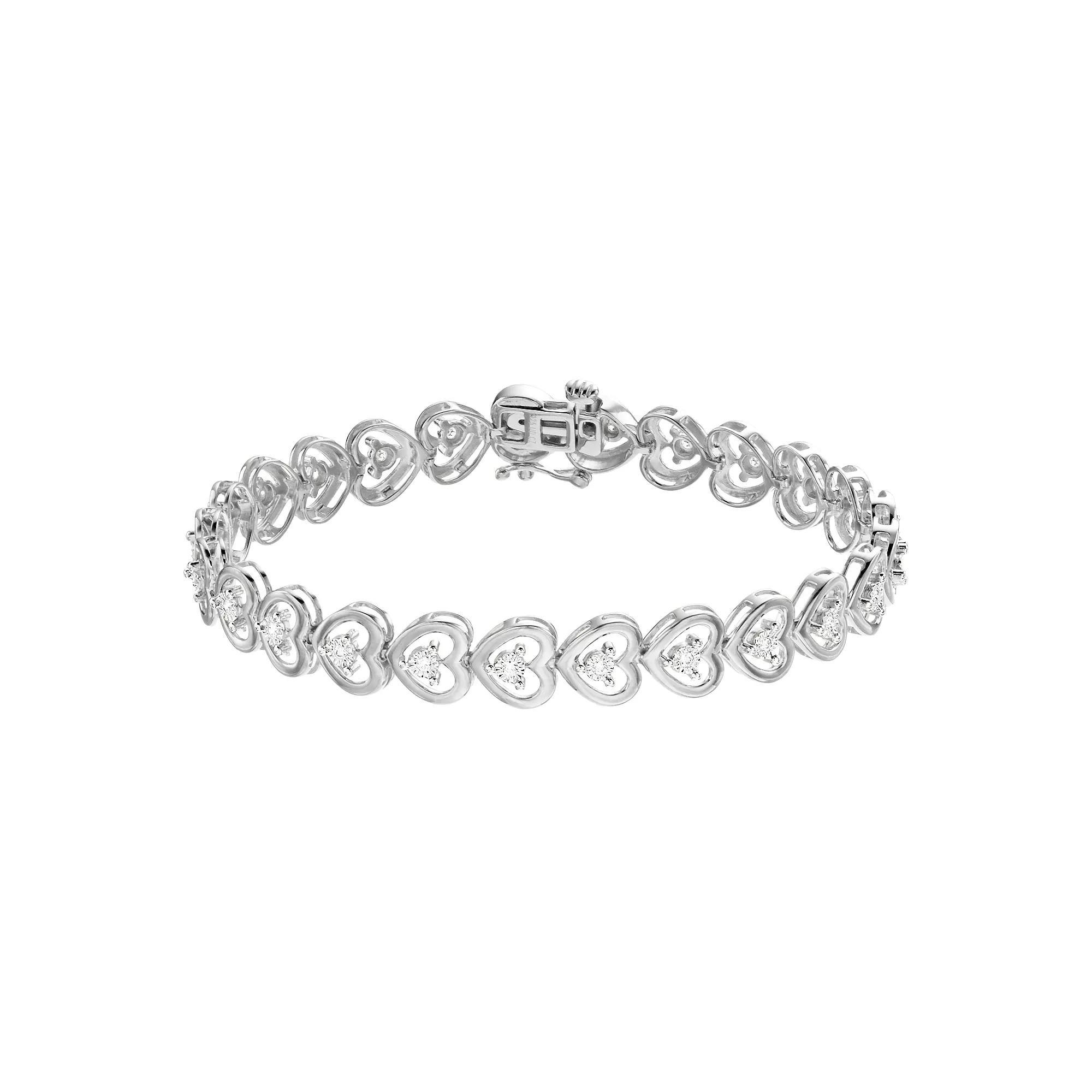 Diamond Brilliance 1/4 Carat T.W. Lab-Grown Diamond Heart Link Bracelet, Womens Sterling Product Image