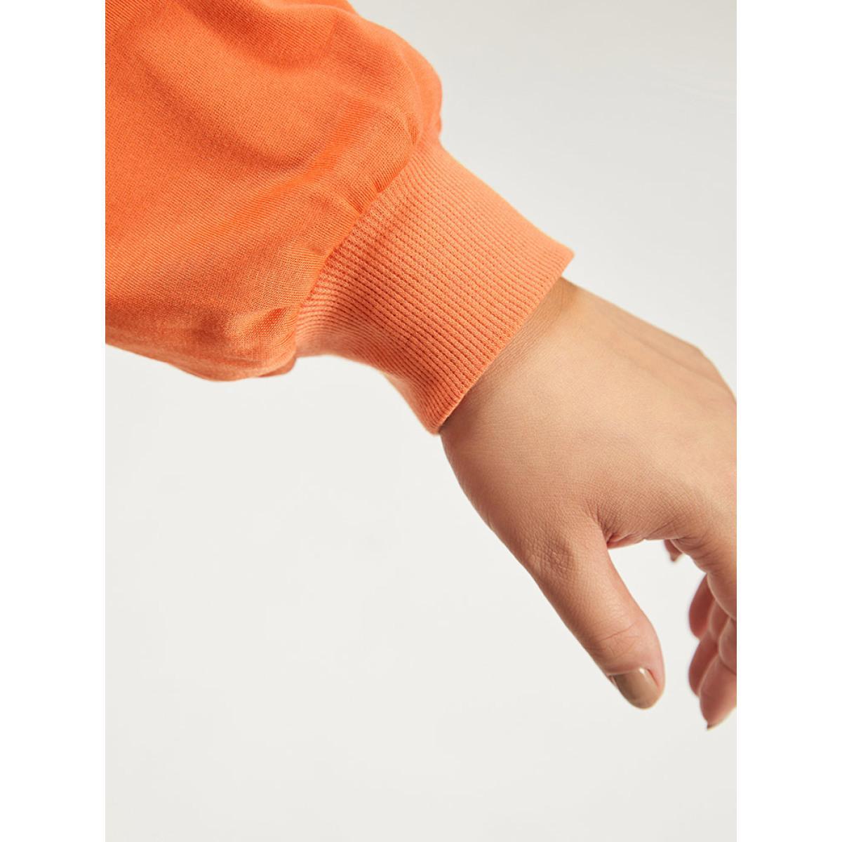 Plus Size Halloween Pumpkin Crew Neck Elastic Cuffs Sweatshirt Women Coral Casual Elastic cuffs Festival-Halloween Sweatshirts BloomChic 18-20/2X Product Image