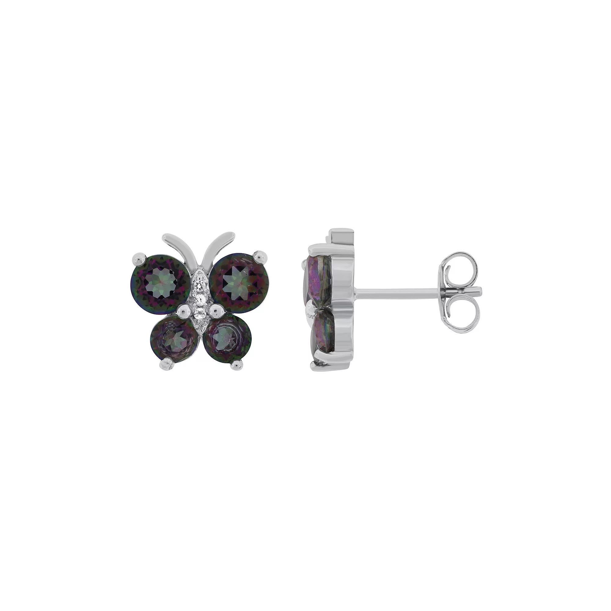 Sterling Silver Multicolored Quartz & White Topaz Butterfly Stud Earrings, Women's Product Image